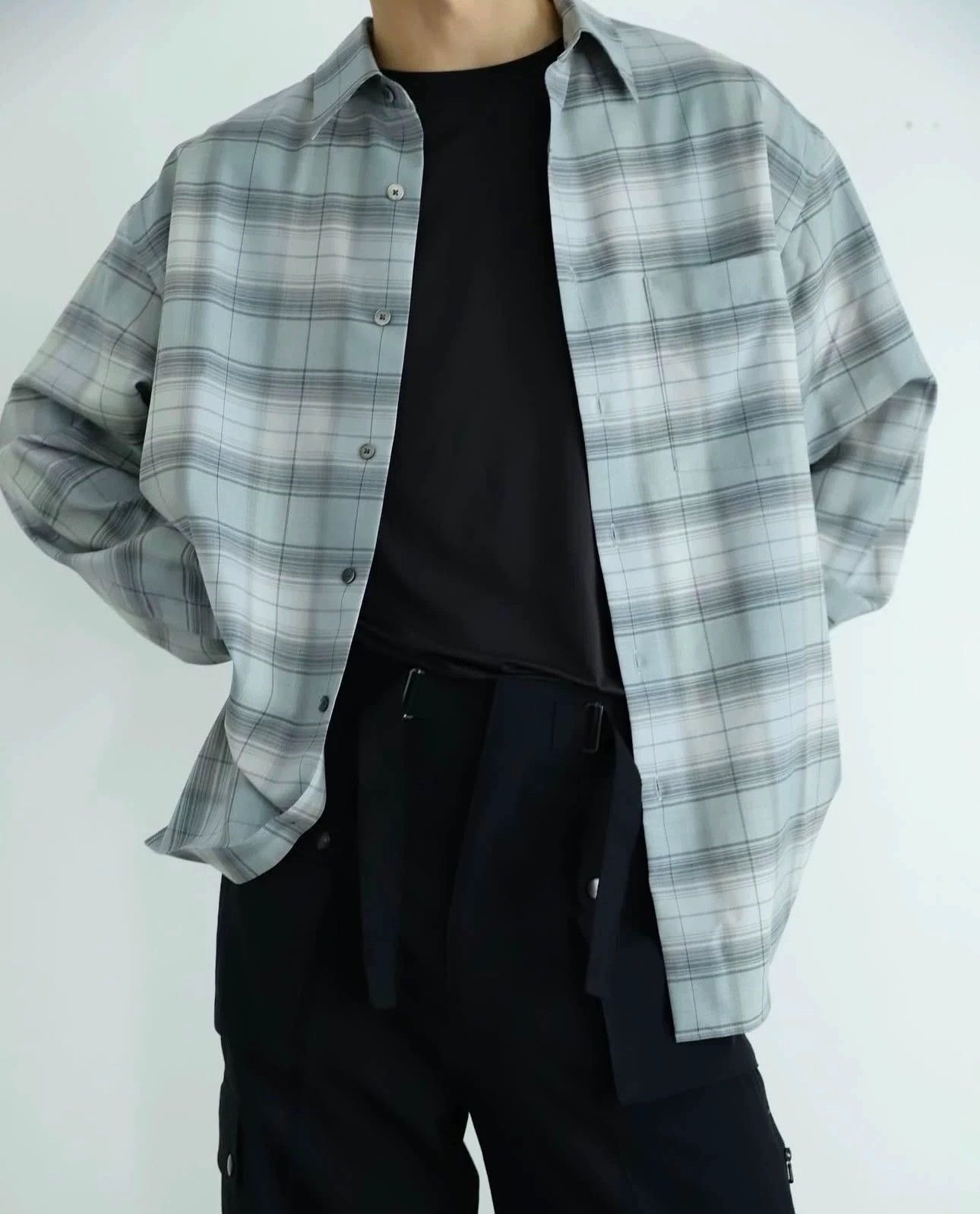Auralee AURALEE Superlight 120 Wool Check Shirt Blue Size 4 Size US XL / EU 56 / 4 - 2 Thumbnail