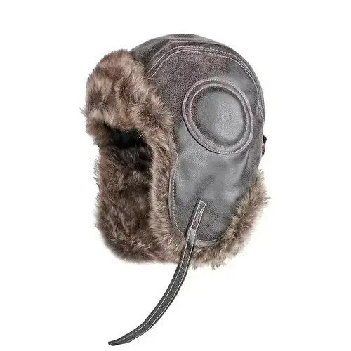 Other Russian Style Grey Faux Leather Fur Winter Hat Size ONE SIZE - 1 Thumbnail
