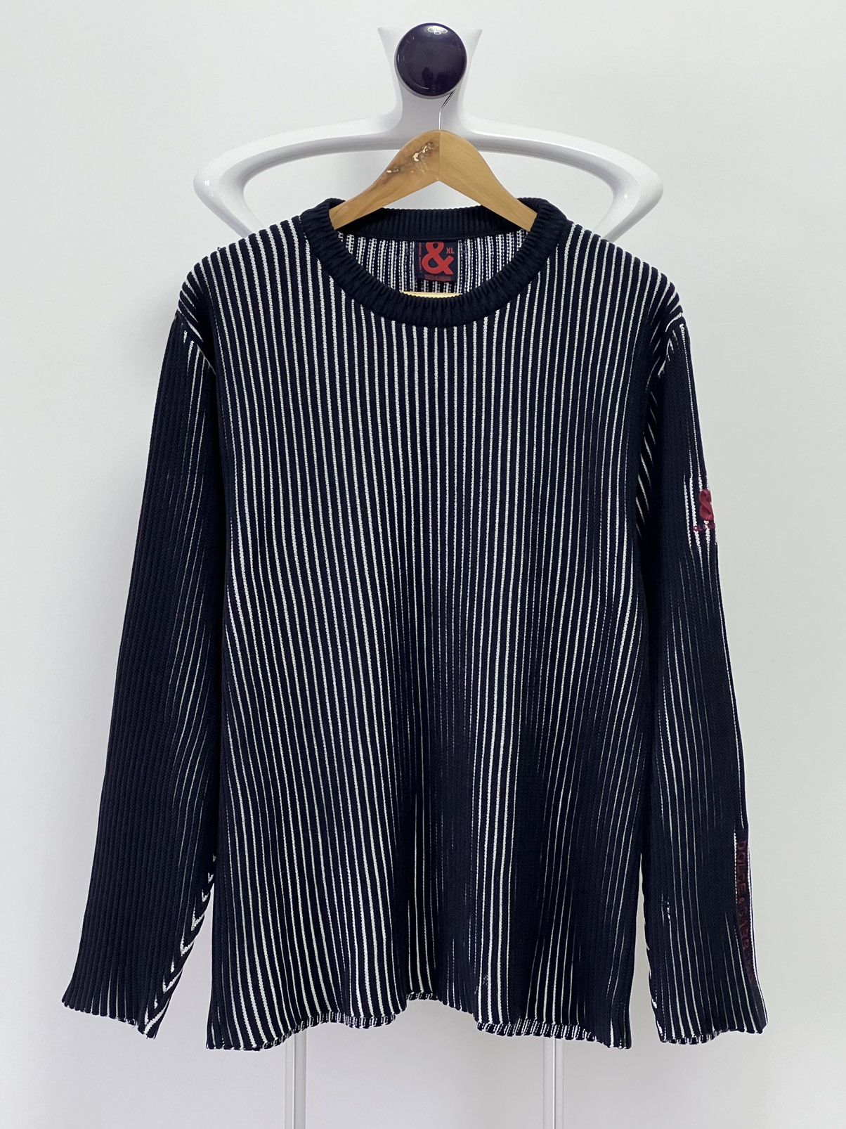 Dolce & Gabbana × Vintage Vintage Dolce Gabbana Striped Knit Sweater Avant Garde 90s Size US XL / EU 56 / 4 - 1 Thumbnail