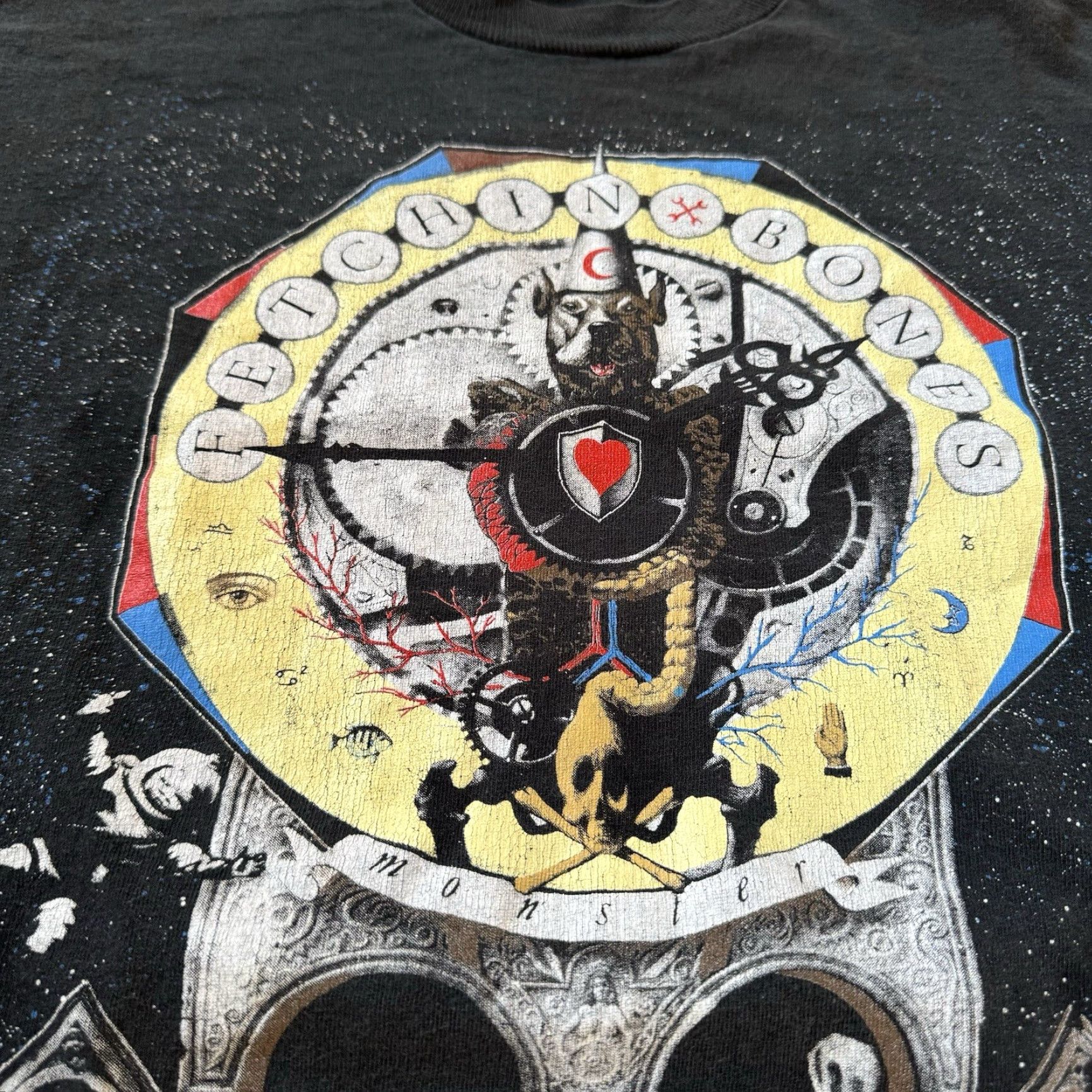 Bones VINTAGE Fetchin Bones Monster Shirt Large Black Graphic Band 1989 RARE Tour Mens Shirt Size US L / EU 52-54 / 3 - 4 Thumbnail