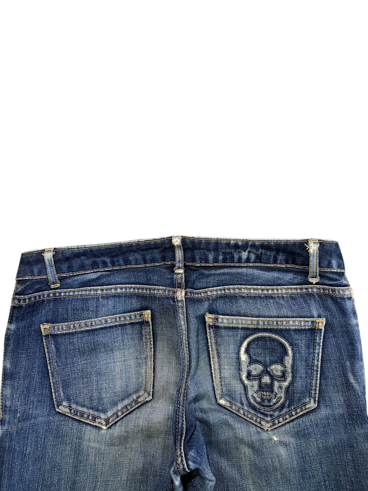 Lucien Pellat-Finet Vintage Japanese Brand Skull Embroidered Distress Jeans Size 29" - 4 Thumbnail