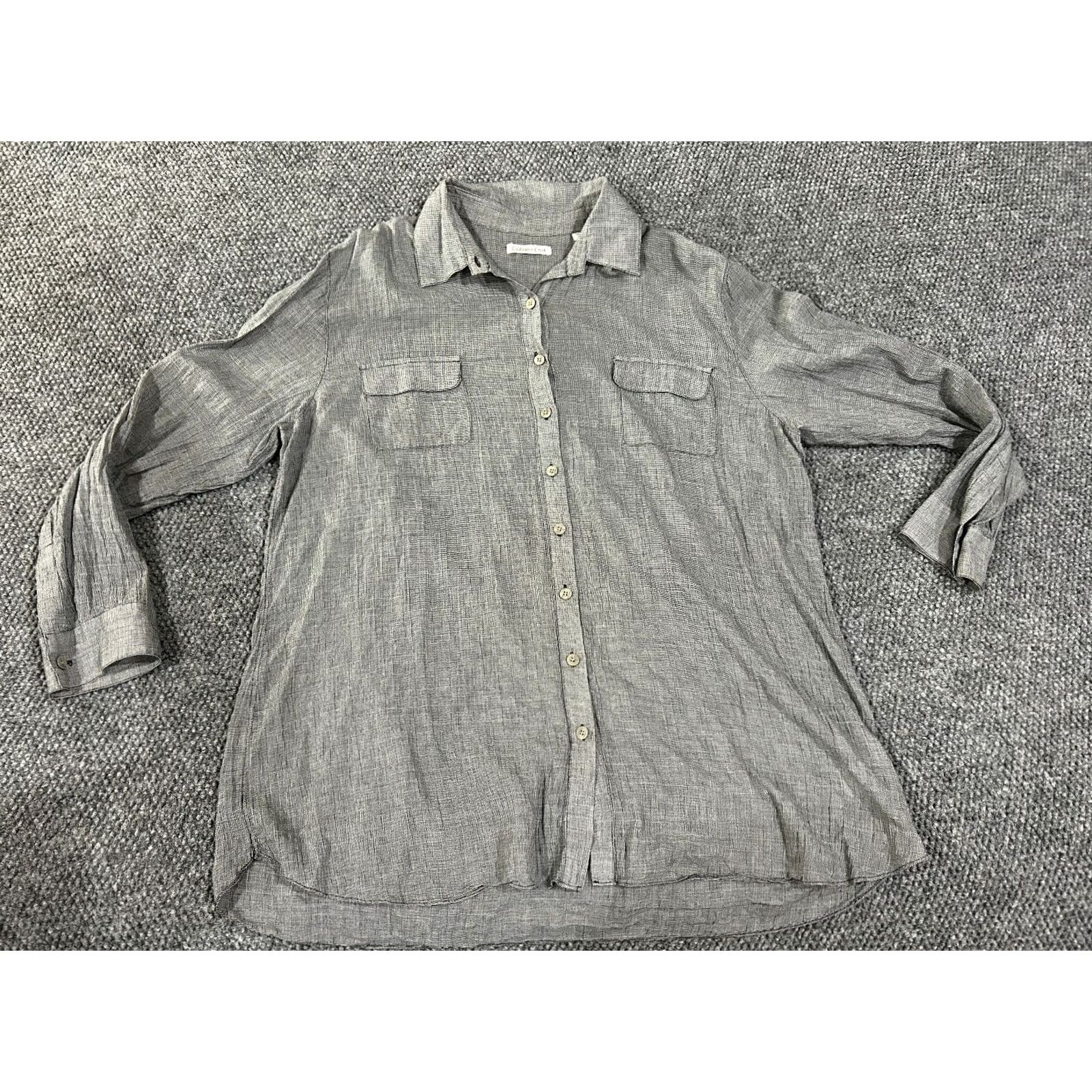 Coldwater Creek Coldwater Creek Shirt Womens XL Black White Houndstooth Button Up Blouse Crew Neck Long Sleeve Stretch Casual Business Mens Women Girls Size XL / US 12-14 / IT 48-50 - 2 Thumbnail