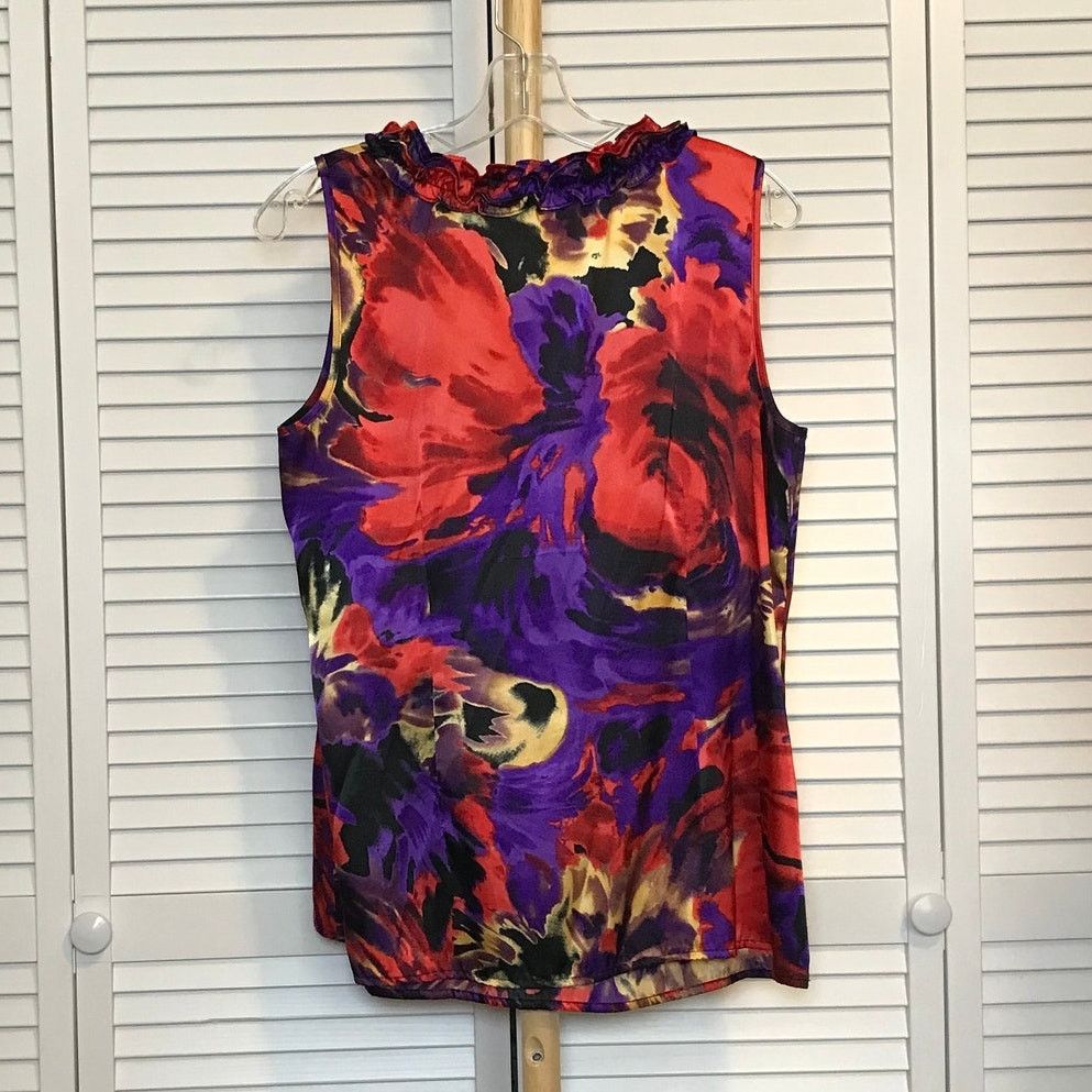 Other Notations Y2K Abstract Floral Ruffled Sleeveless Blouse L Size L / US 10 / IT 46 - 2 Thumbnail