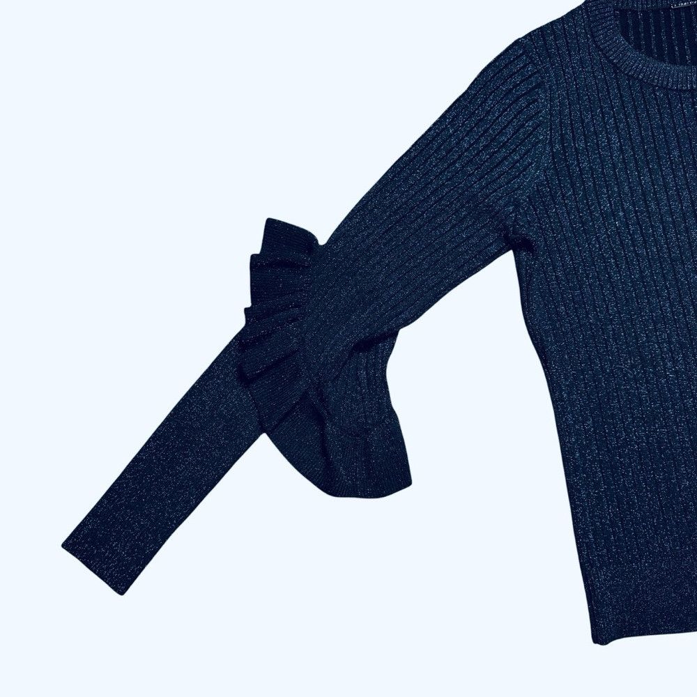 Elie Tahari Elie Tahari Hope Ribbed Knit Navy Sparkle Sweater Size XS Size XS / US 0-2 / IT 36-38 - 9 Thumbnail