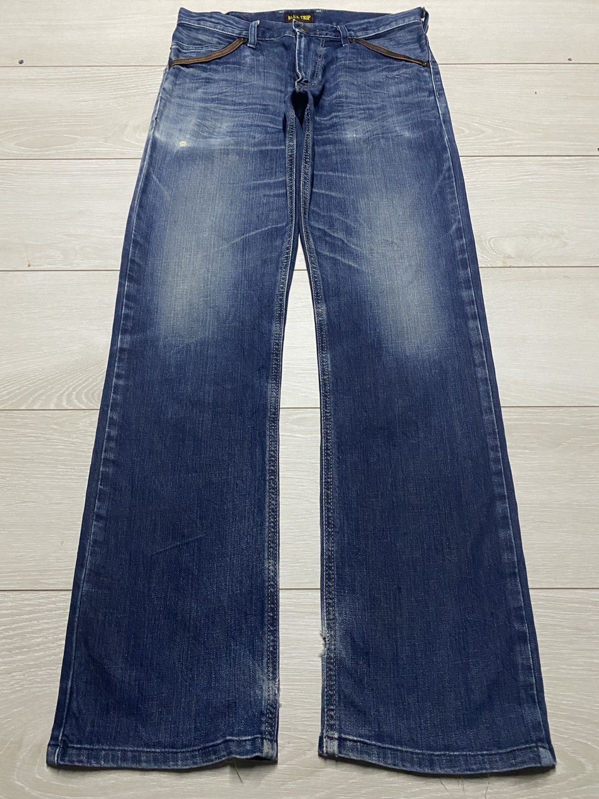 Edwin Vintage Edwin Blue Trip Hybrid Distressed Loose Jeans Size US 31 - 1 Thumbnail