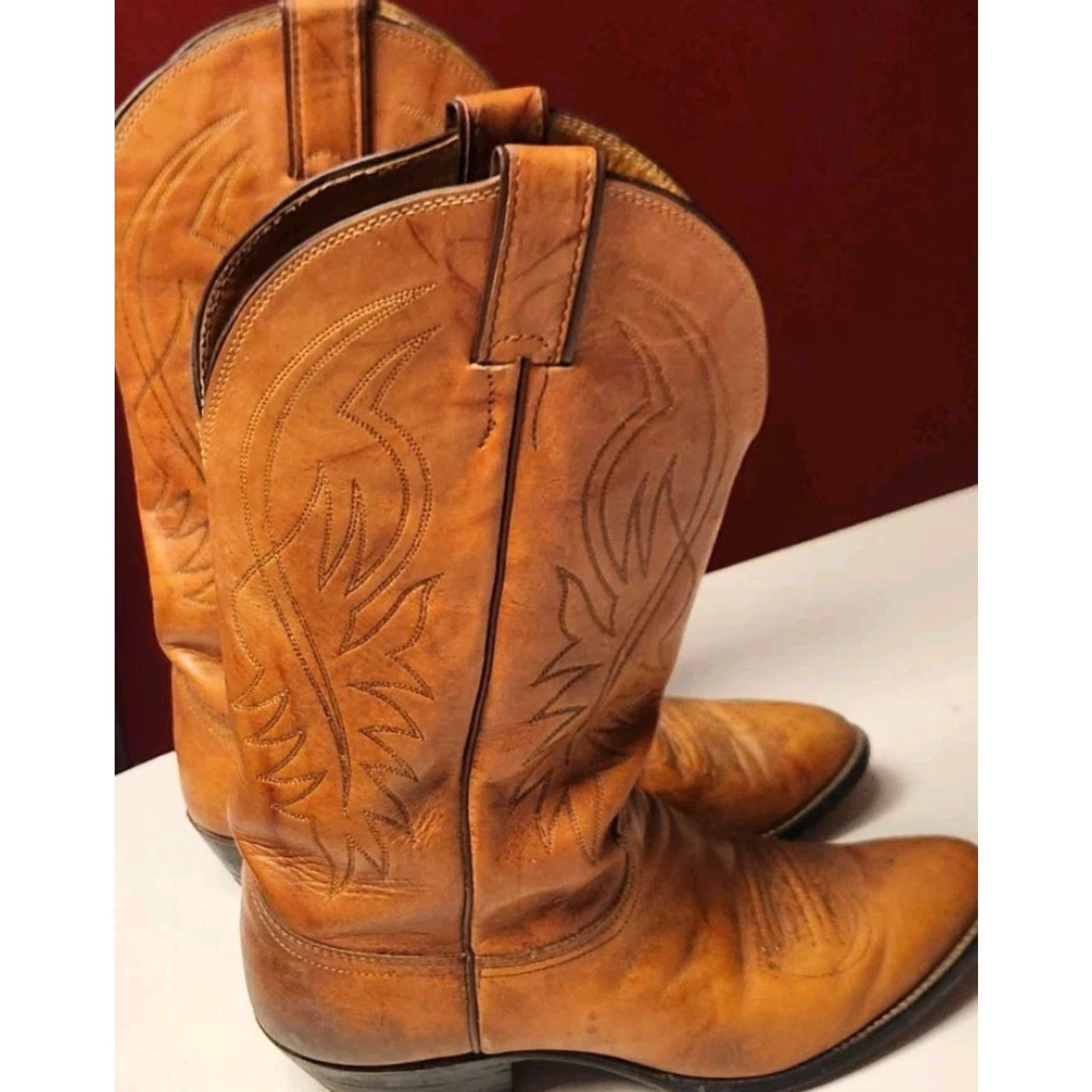 Justin Boots VINTAGE Justin Boots Cowboy Boots Mens 8 D Natural Tan Marbled Leather Western #1632 Size US 8 / EU 41 - 6 Thumbnail