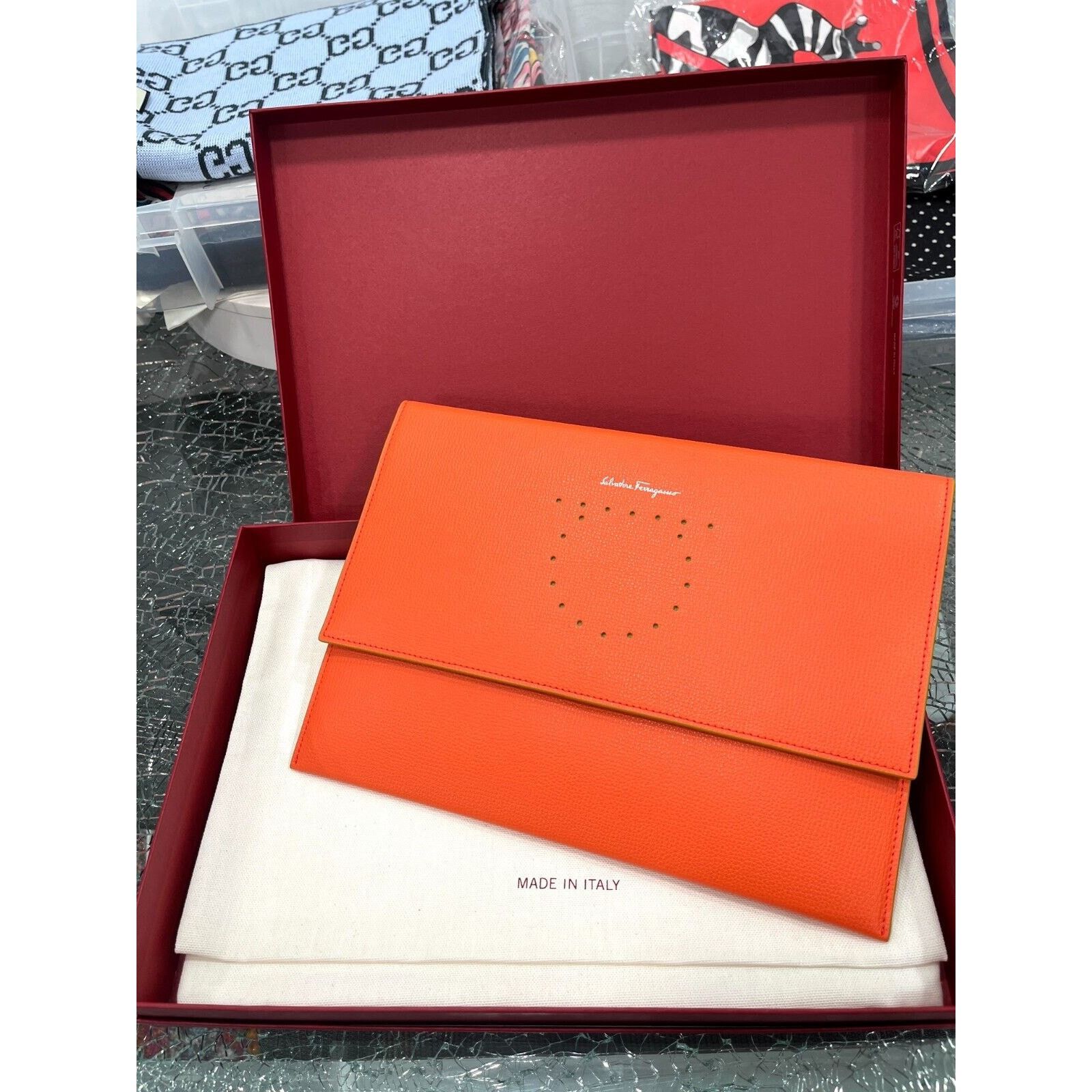 Salvatore Ferragamo Ferragamo Women's Gancini Leather Clutch Wristlet Orange Size ONE SIZE - 8 Thumbnail
