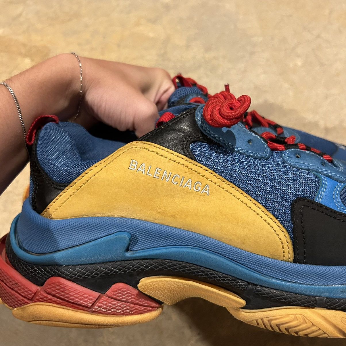 Balenciaga × Designer Balenciaga Triple S Sneaker Blue Orange Red US 12 Size US 12 / EU 45 - 8 Thumbnail