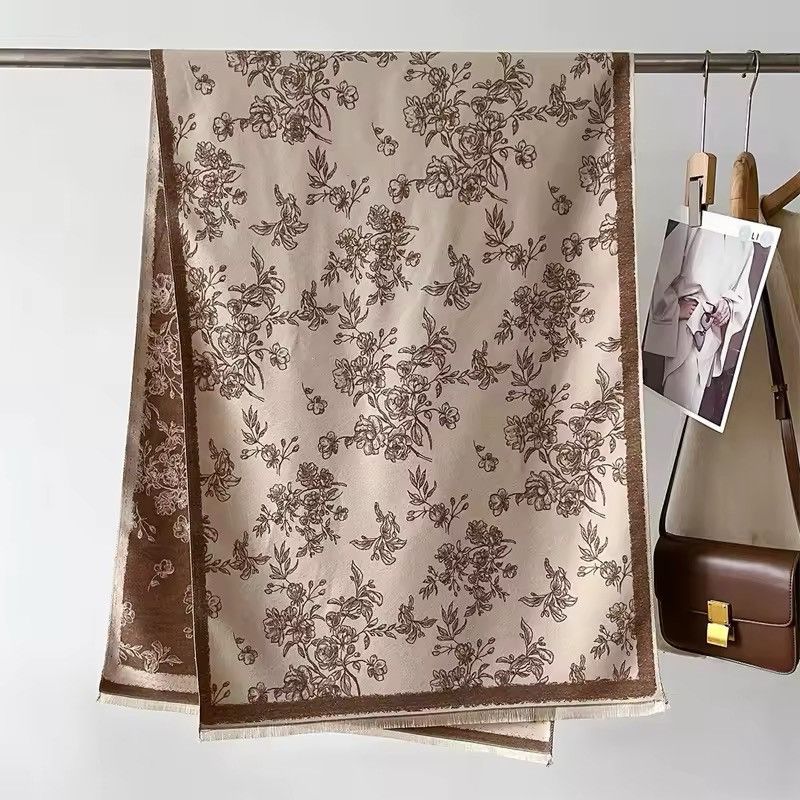 Vintage Winter Warm Shawl Elegant Floral Cashmere Scarf Size ONE SIZE - 3 Thumbnail