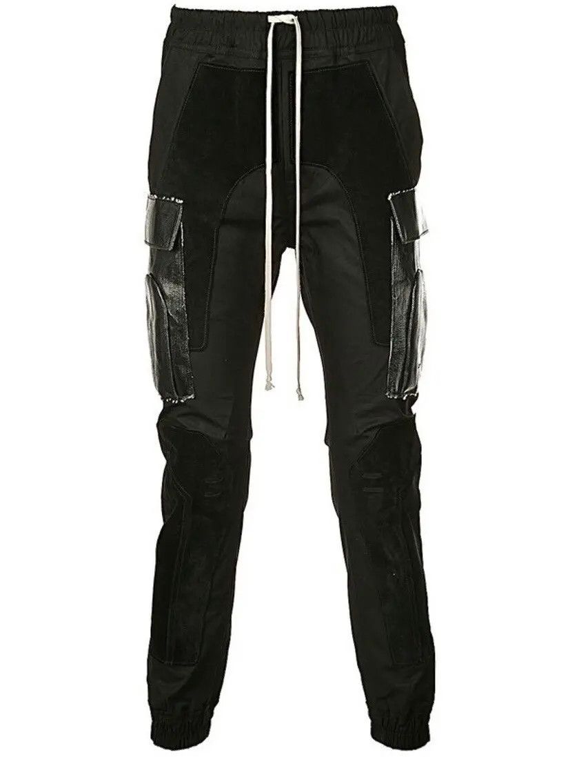 Rick Owens LAST DROP Mainline Larry Runway Leather Patch Joggers Size US 28 / EU 44 - 2 Thumbnail