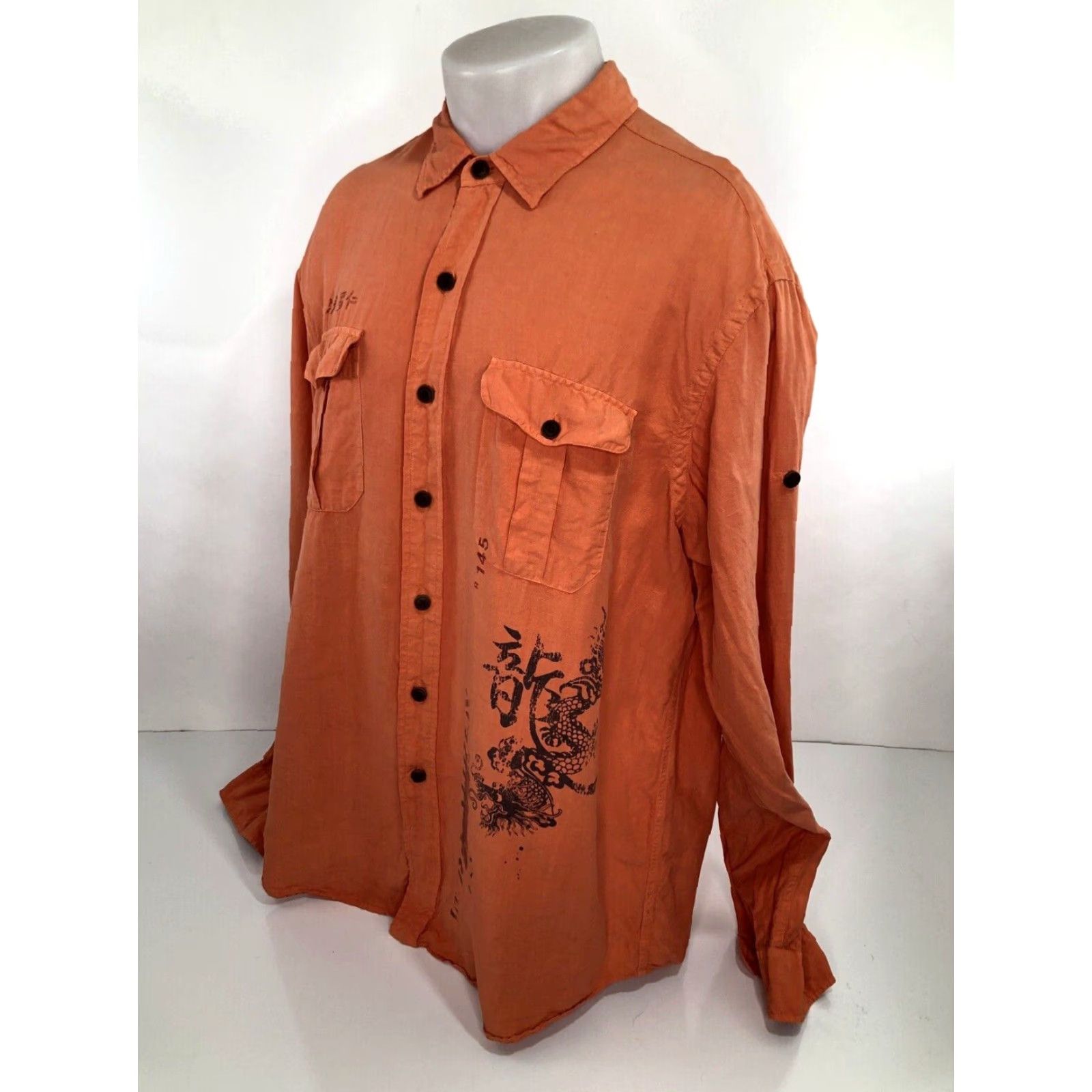 Polo Ralph Lauren POLO RALPH LAUREN ASIAN DRAGON SILK / LINEN Embroidered Pony Mens Md. Shirt Size US XXL / EU 58 / 5 - 3 Thumbnail