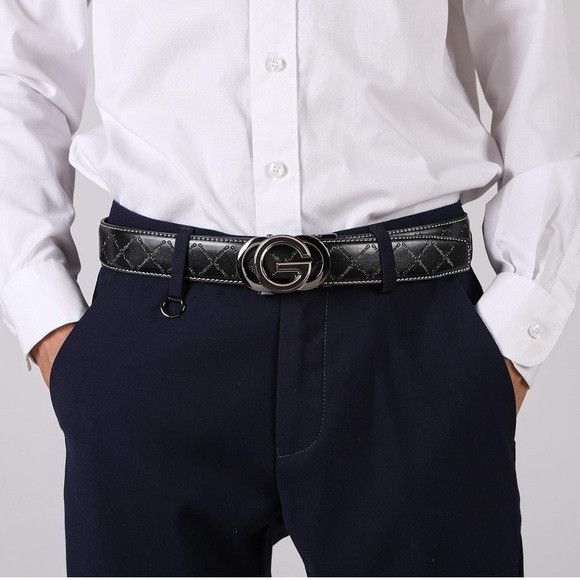 Other Men’s Black Leather Belt with Adjustable Ratchet Buckle Size ONE SIZE - 3 Thumbnail