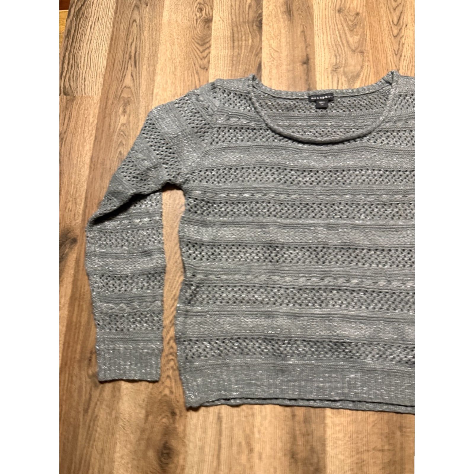 Vintage Metaphor Shirt Women's Large Grey Silver Sparkly Holes Long Sleeve Shirt Size L / US 10 / IT 46 - 3 Thumbnail