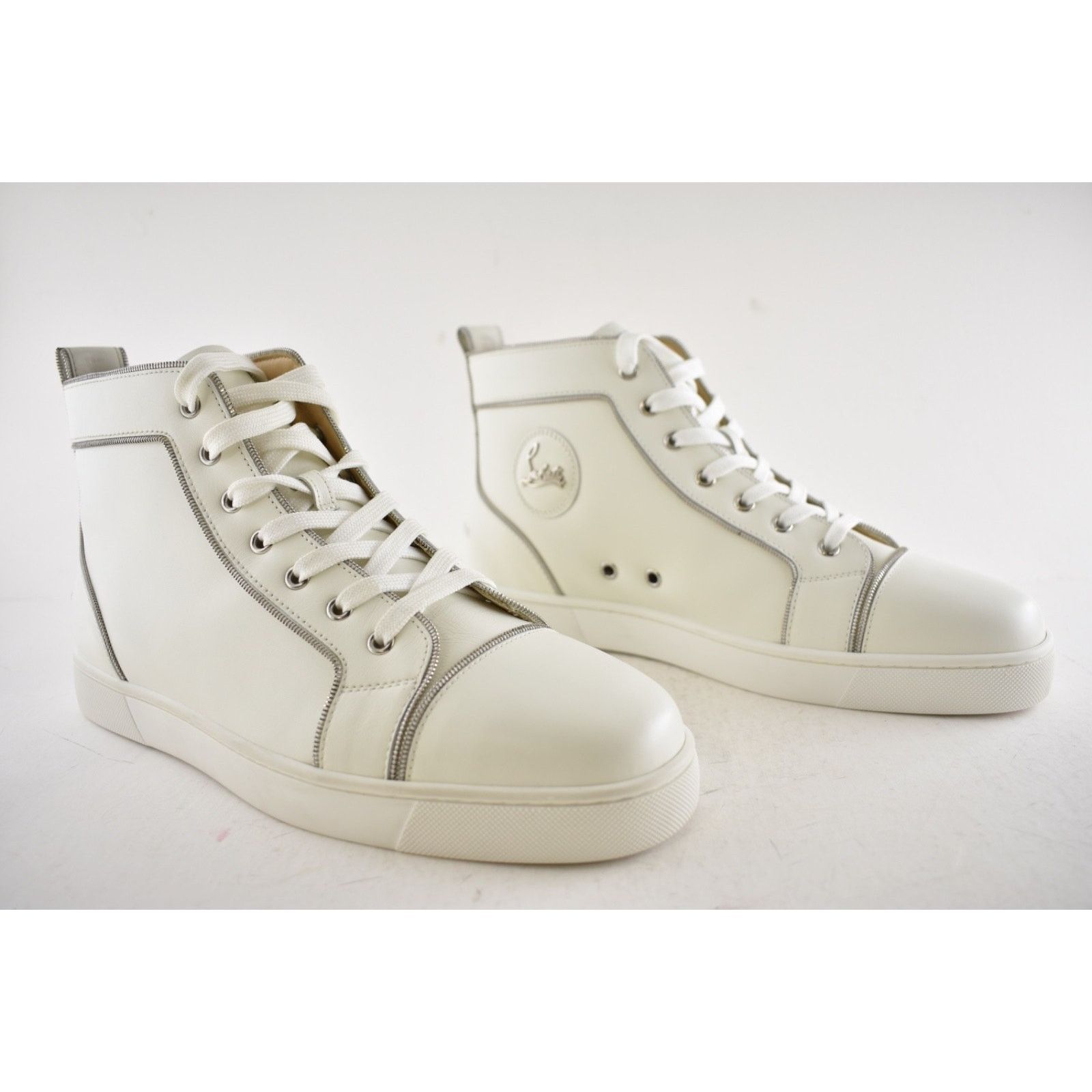 Christian Louboutin Mens Louis Z Flat White Zipper High Top Sneakers 43.5 10.5 Size US 10.5 / EU 43-44 - 3 Thumbnail