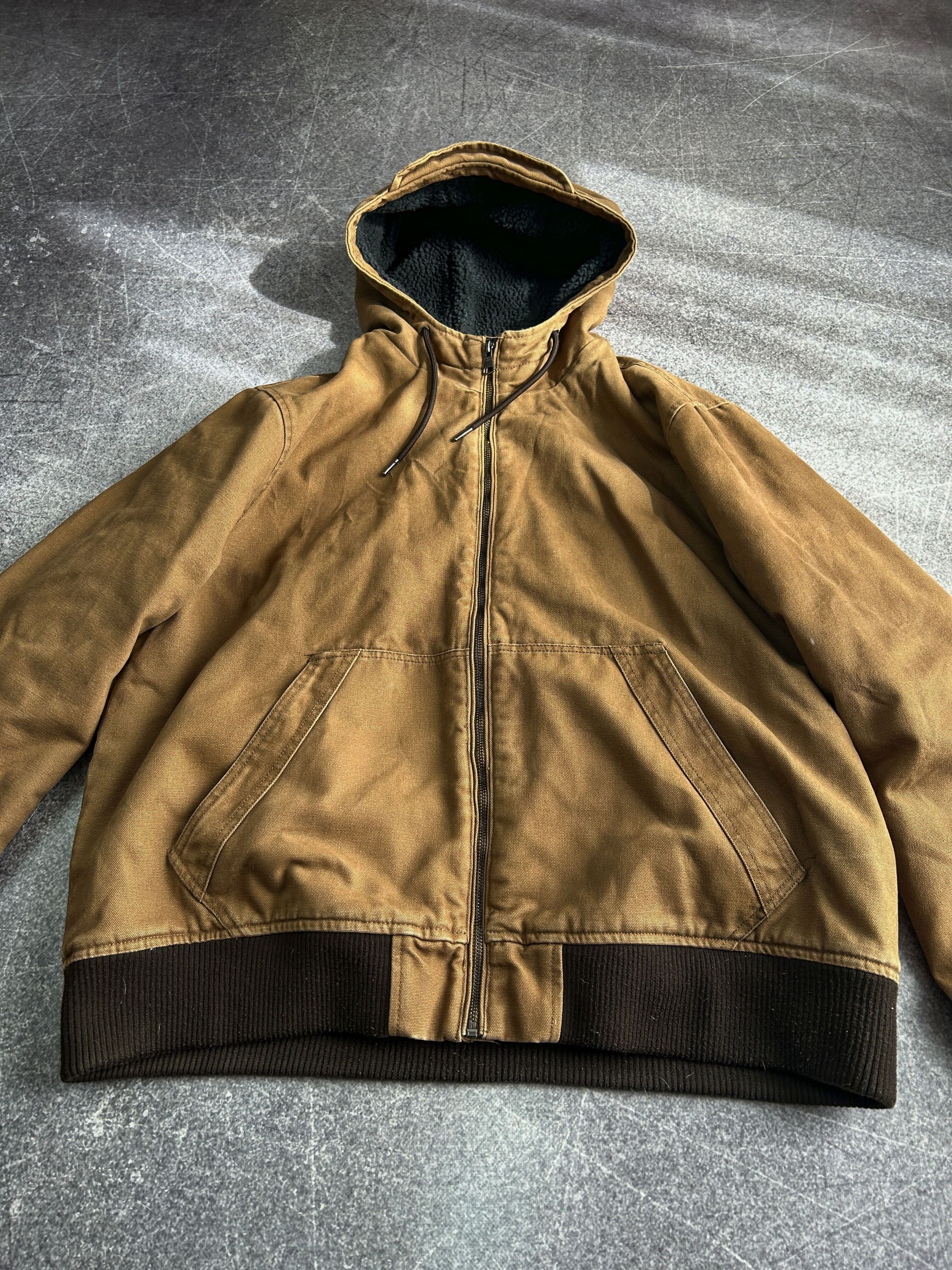 Vintage Canvas Hooded Jacket Workwear Fleece Lined Brown Size US XL / EU 56 / 4 - 4 Thumbnail