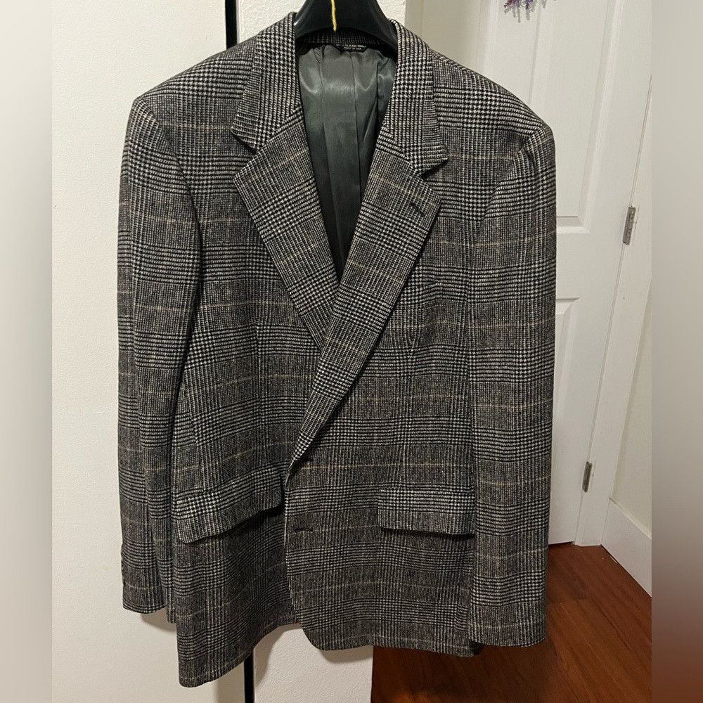 Saks Fifth Avenue Vintage Saks Fifth Avenue Camel Hair Gray Checkered Men's B Size 44L - 1 Thumbnail