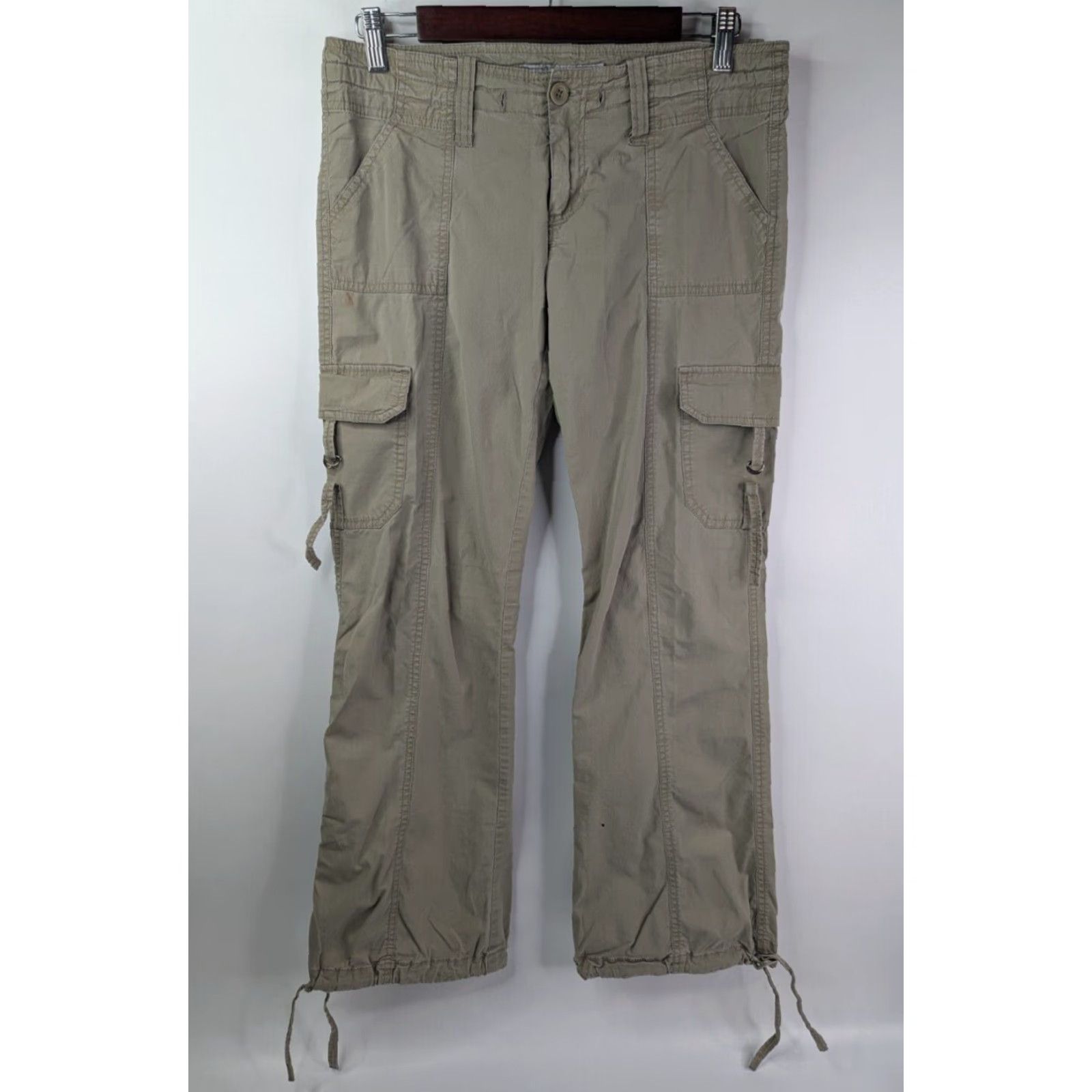 Anchor Blue Anchor Blue Khaki Beige Low Rise Cargo Tie Hem Women's Size 7 Cotton 90s Y2K Size ONE SIZE - 2 Thumbnail
