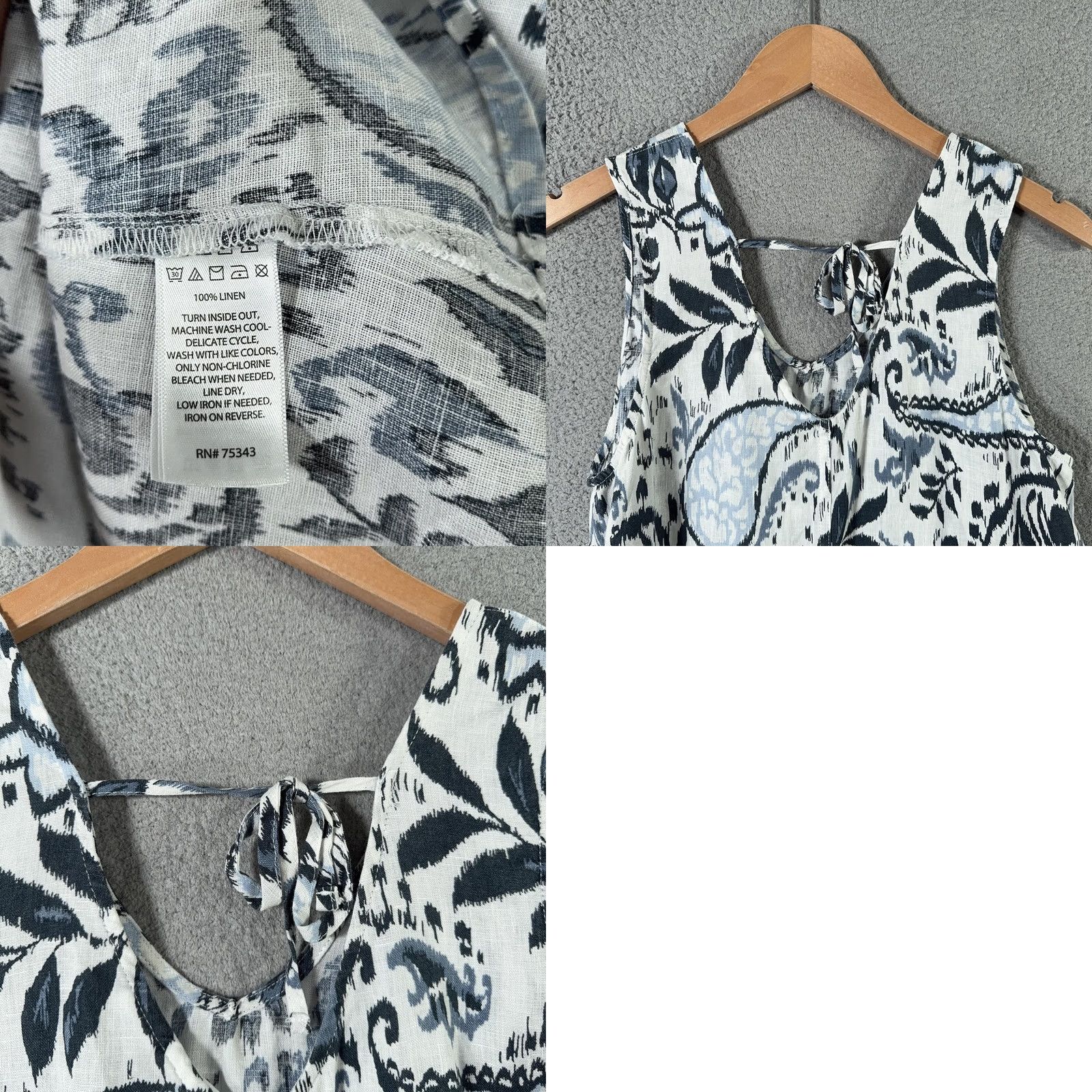 Lucky Brand Lucky Brand Linen Dress Womens Small Navy White Paisley Floral Sleeveless Pockets Tie Back Scoop Neck Size S / US 4 / IT 40 - 9 Thumbnail