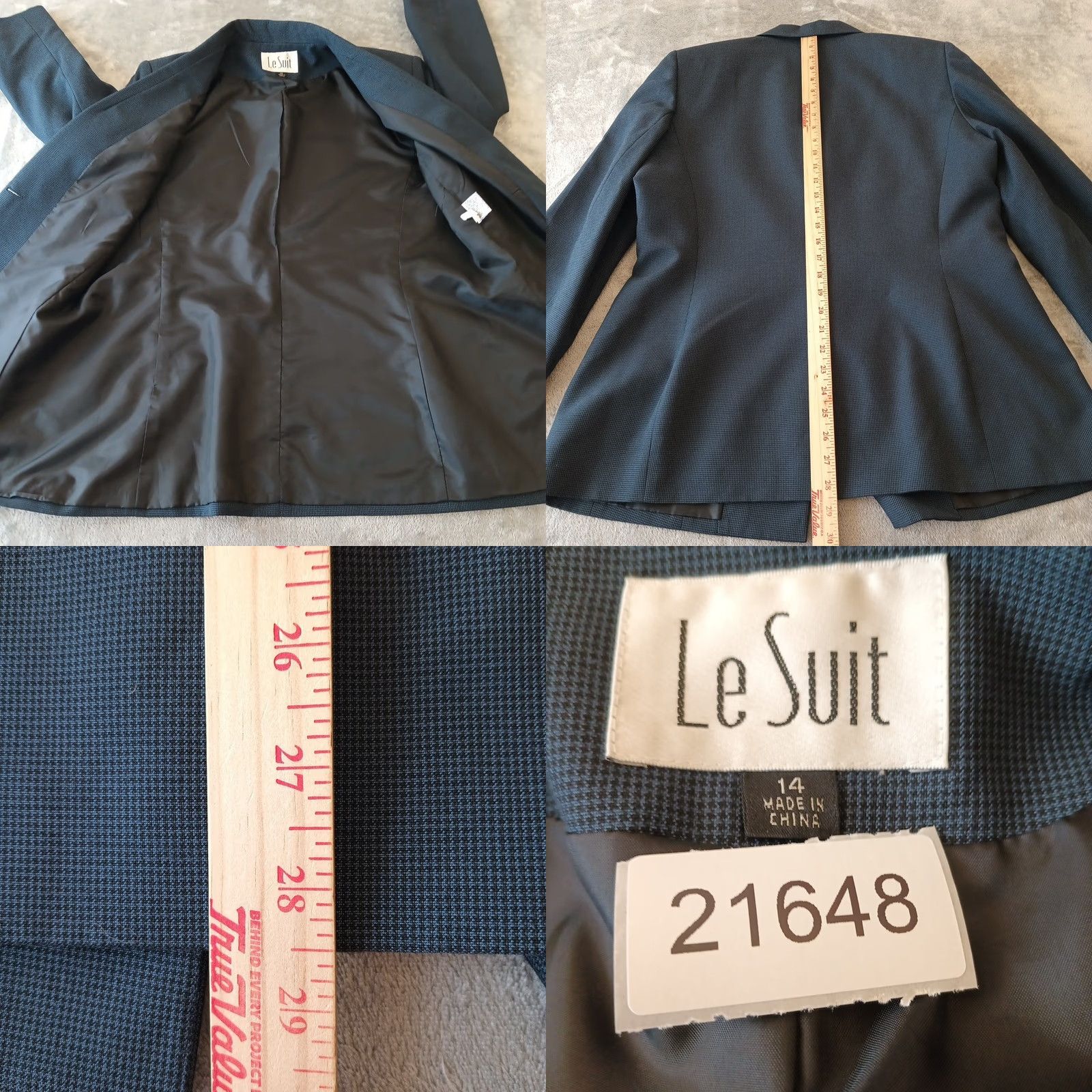 Vintage Le Suit Blazer Womens Size 14 Blue Houndstooth One Button Polyester Blend Lined Jacket - Single-Breasted Mens? Size XL / US 12-14 / IT 48-50 - 8 Thumbnail