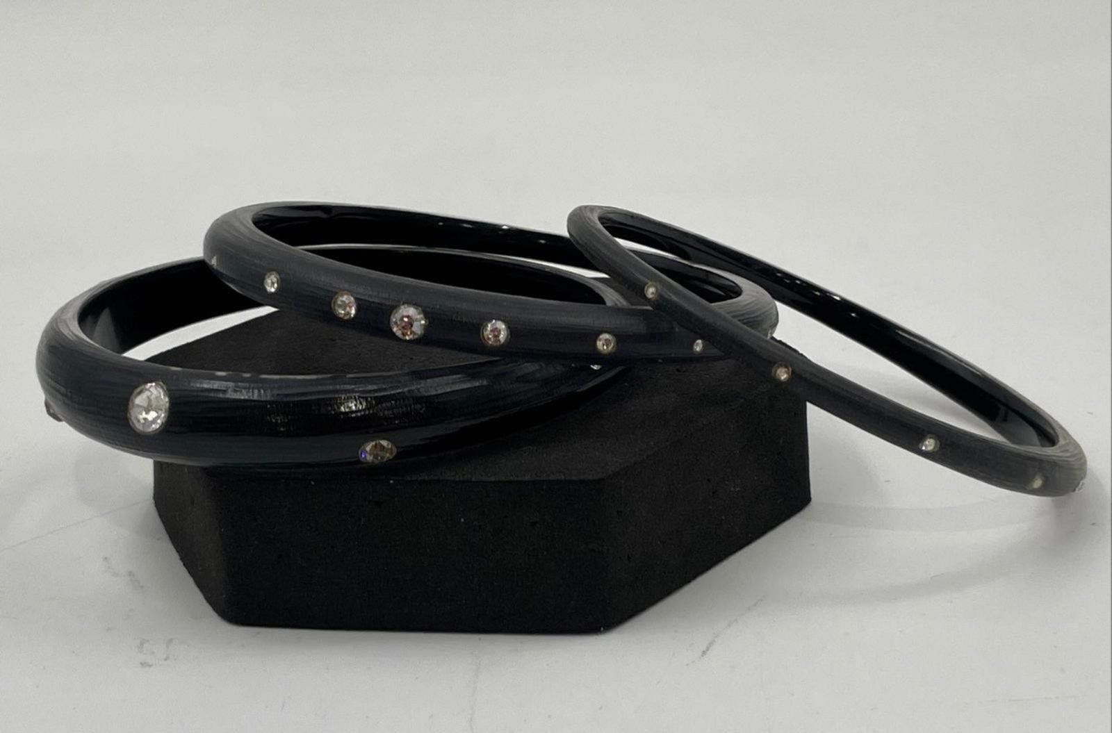 Other 3 Alexis Bittar Smokey Gray Black Lucite Bangles W Crystal Size ONE SIZE - 1 Thumbnail