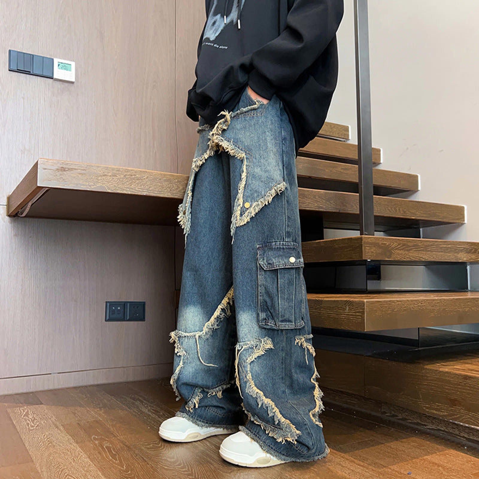 Jean STAR Embroidered Baggy Wide Leg Cargo Denim Jeans Size US 30 / EU 46 - 2 Thumbnail