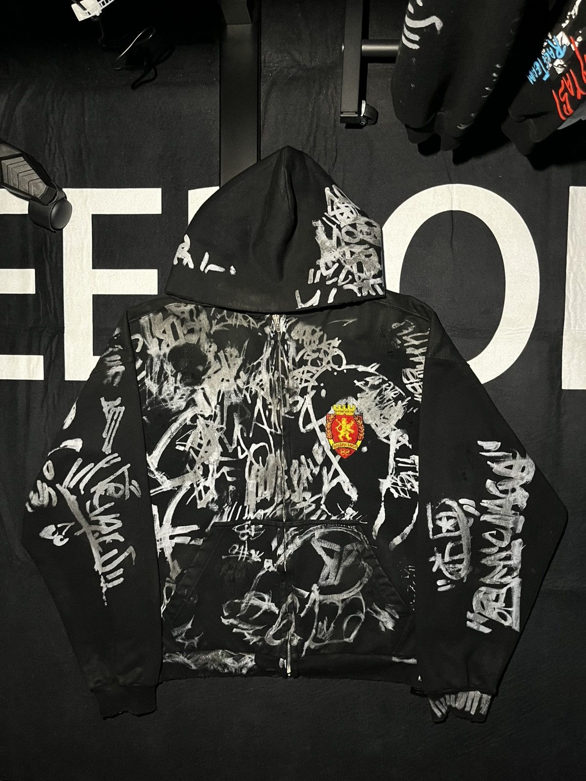 Balenciaga Balenciaga Skater Graffiti Black Zip Up Hoodie Balenciaga Balenciaga Skater Graffiti Black Zip Up Hoodie