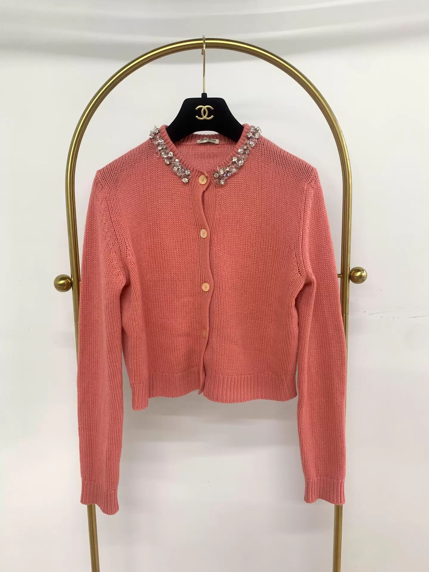 Miu Miu MIU MIU Pink Crystal Knit Cardigan 38 New Size XS / US 0-2 / IT 36-38 - 1 Thumbnail