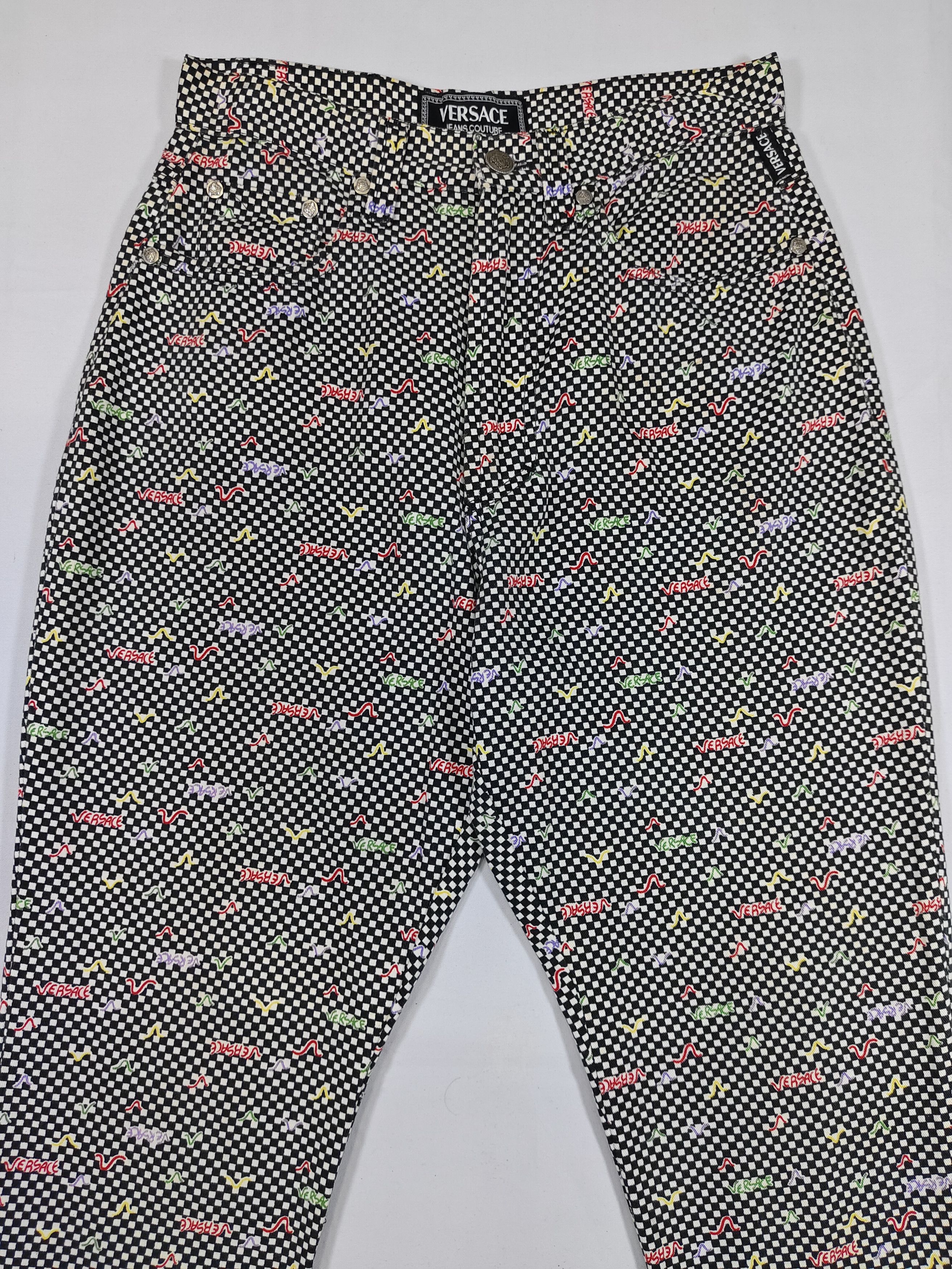 Versace Jeans Couture 00s Versace JC- Archive Checkerboard Multicolor Script Pants Size 28" / US 6 / IT 42 - 2 Thumbnail