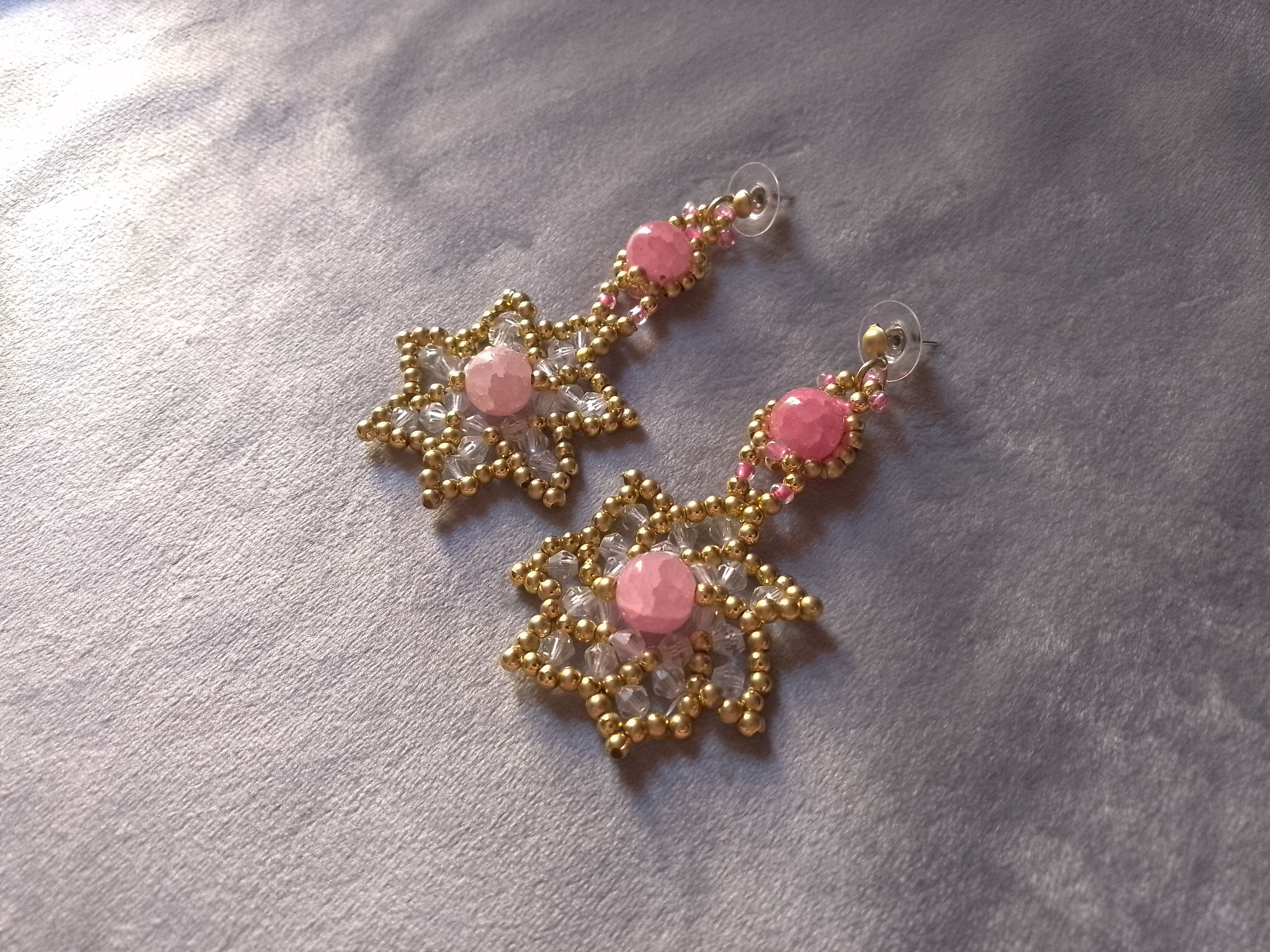 Handmade Glamour Earrings Pink Rhodochrosite gemstones. Star shape Size ONE SIZE - 1 Thumbnail