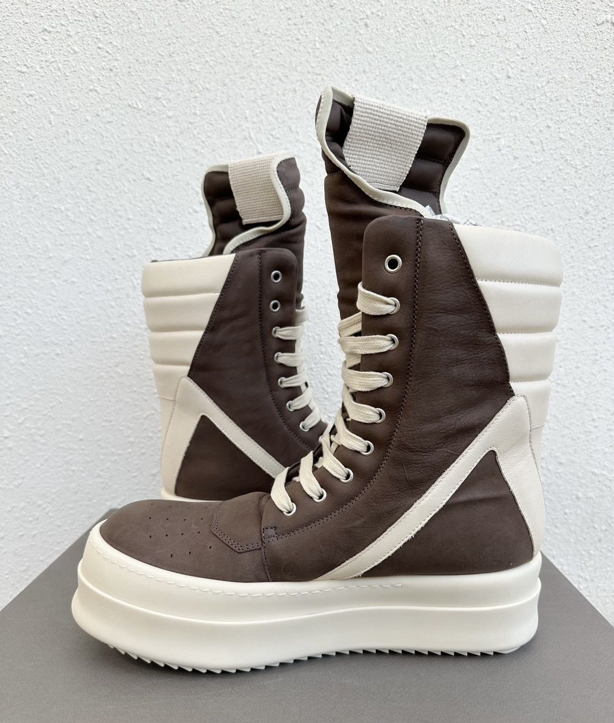 Rick Owens Rick Owens Mega Platform Geobasket White & Brown Size US 8.5 / EU 41-42 - 2 Thumbnail