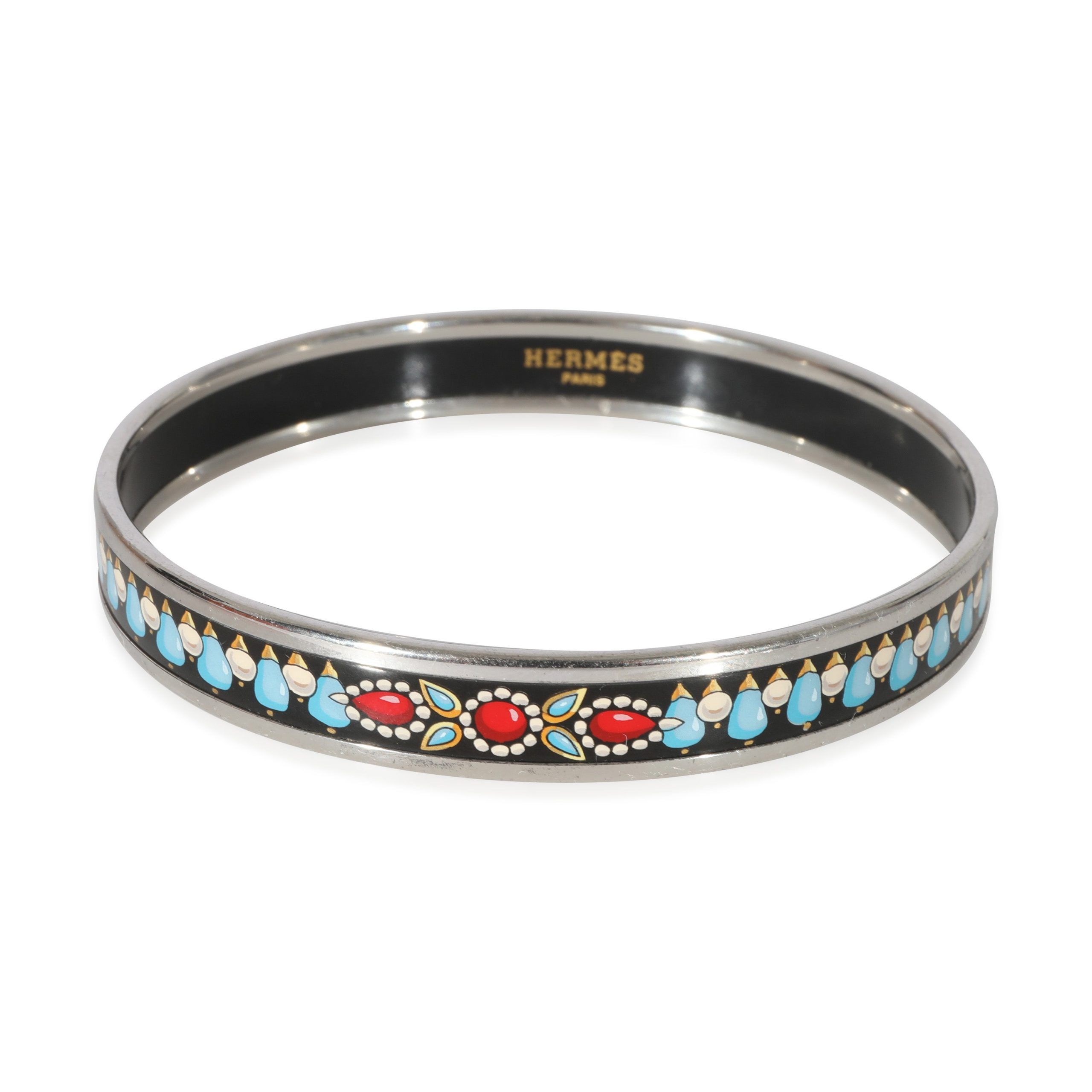 Hermès Narrow Vintage Palladium Plated Bangle with Jewelry Designs (67MM)