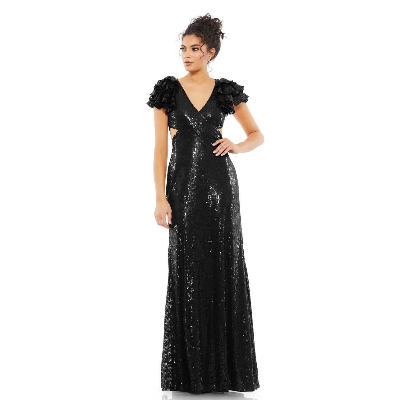Mac Duggal Mac Duggal Sequined Ruffled Lace Up Gown Dress black size 0 Size XS / US 0-2 / IT 36-38 - 11 Thumbnail
