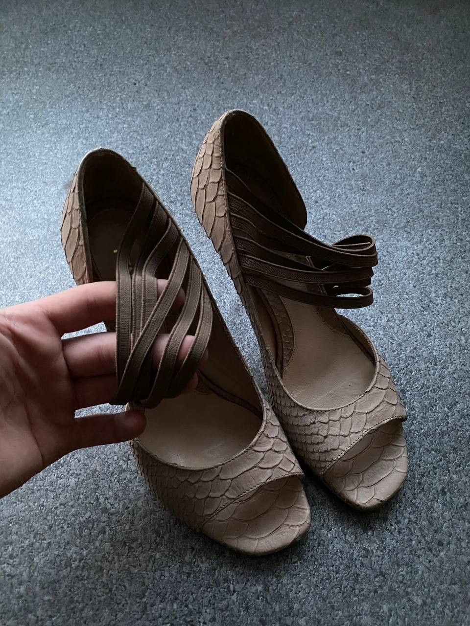 Fendi Fendi Beige Python Embossed Leather Open Toe Pumps Size 37 Size US 6.5 / IT 36.5 - 5 Thumbnail