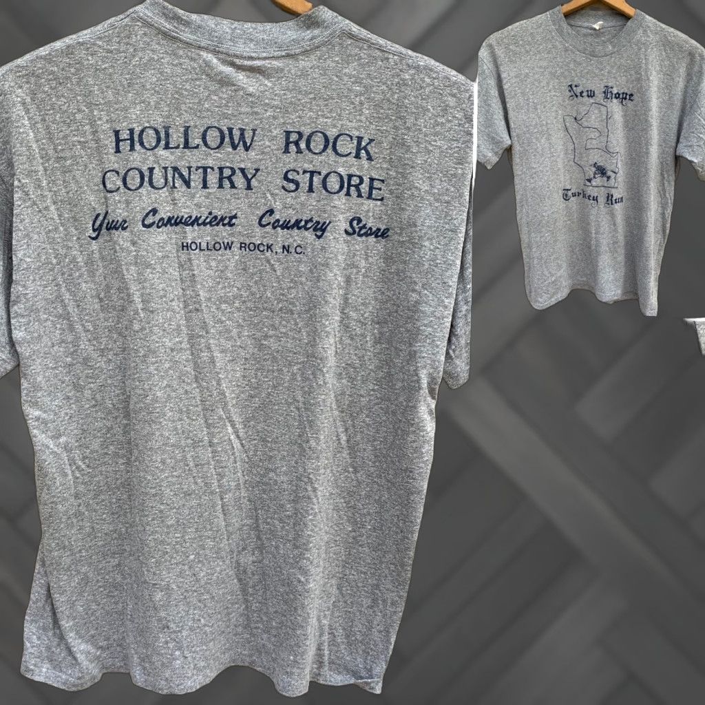 Hope VINTAGE New Hope Turkey Run Hollow Rock Country Store T-shirt XL Gray Cotton Blend Crew Neck Short Sleeve Men Graphic Print 90s Run T-Shirt Size US XL / EU 56 / 4 - 1 Thumbnail