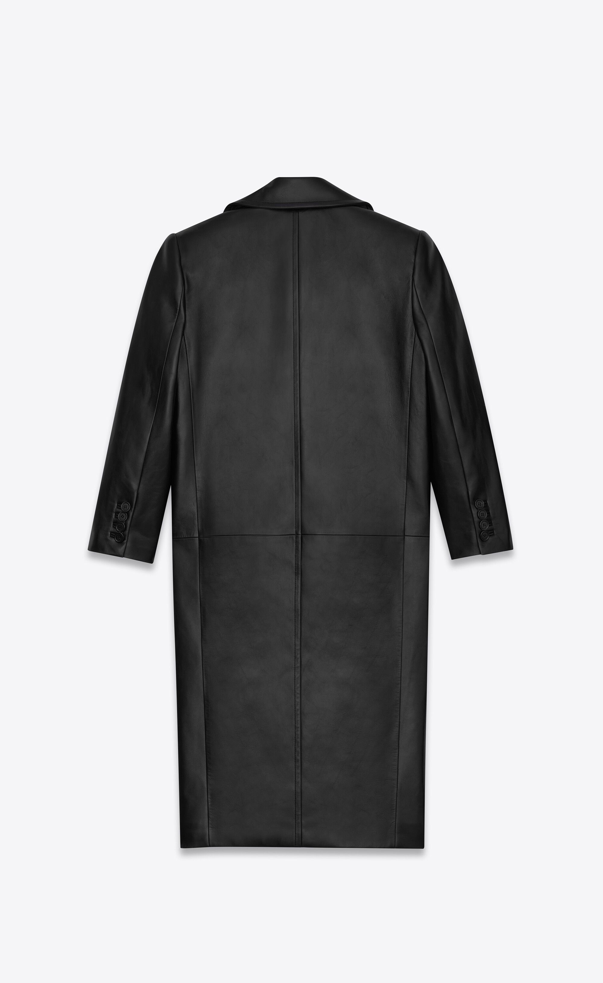 Saint Laurent Paris o1s1wg110125 715339 Long Double-Breasted Coat Lambskin Black Size XS / US 0-2 / IT 36-38 - 3 Thumbnail