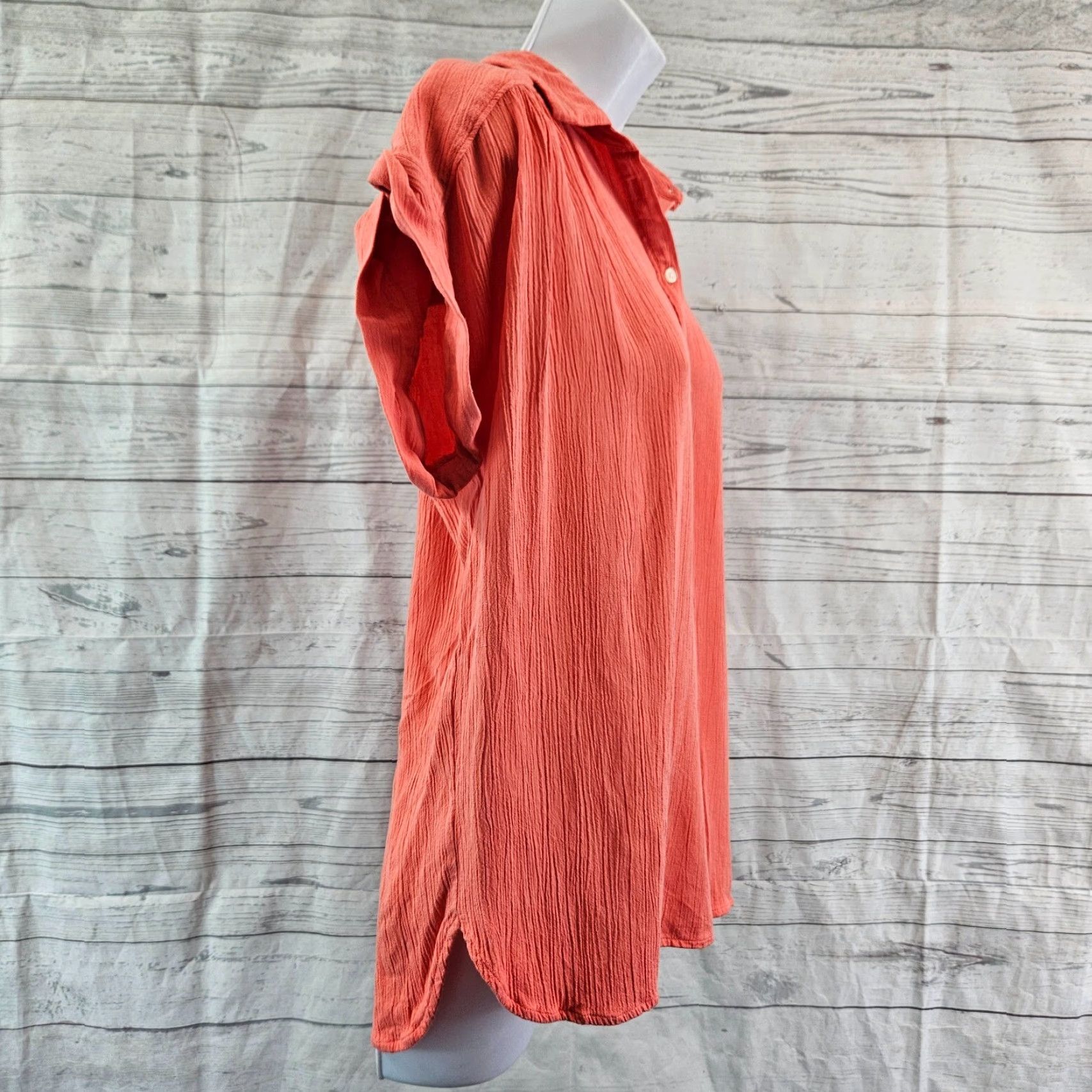 Loft Ann Taylor LOFT Womens Top Sz Medium Corral Short Sleeve Rayon Linen Blouse Shirt Womens M Orange Collar Short Sleeve Linen Rayon 90s? Size M / US 6-8 / IT 42-44 - 3 Thumbnail