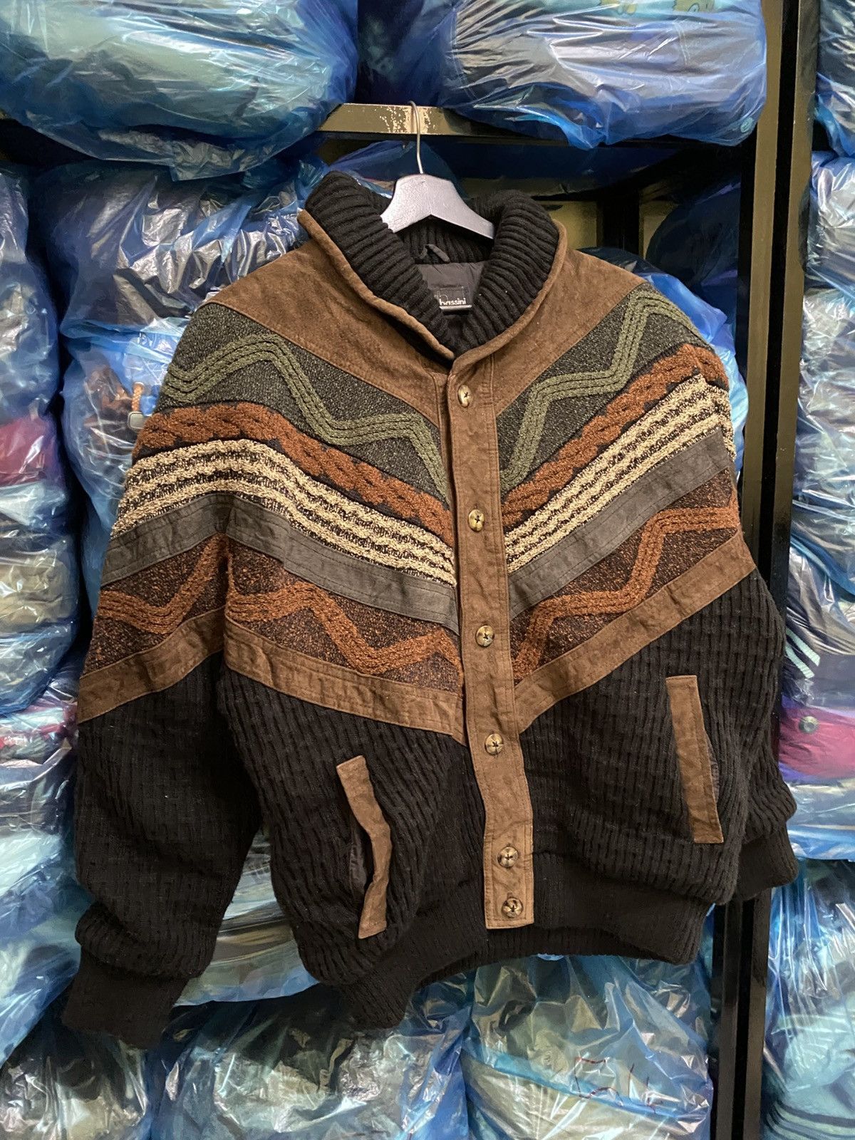 Vintage Vintage Arnaldo Bassini Italian Knit Suede Patchwork Jacket Size US L / EU 52-54 / 3 - 5 Thumbnail