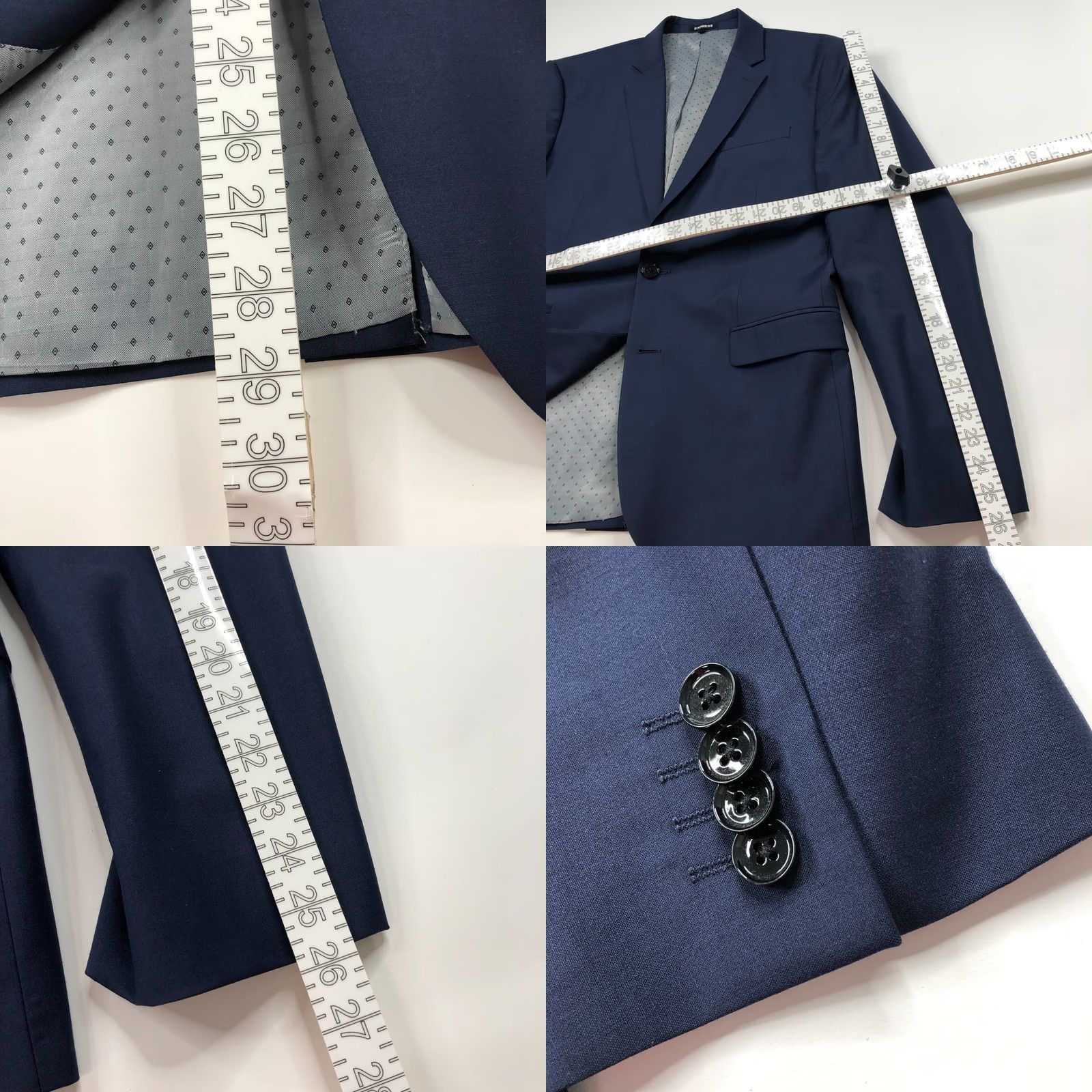 Express Express Slim Fit Wool Blend Two Button Blazer Jacket Blue Mens 40 Regular Notch Lapel 4-Button Front Single-Breasted Vintage N/A Size 40R - 8 Thumbnail