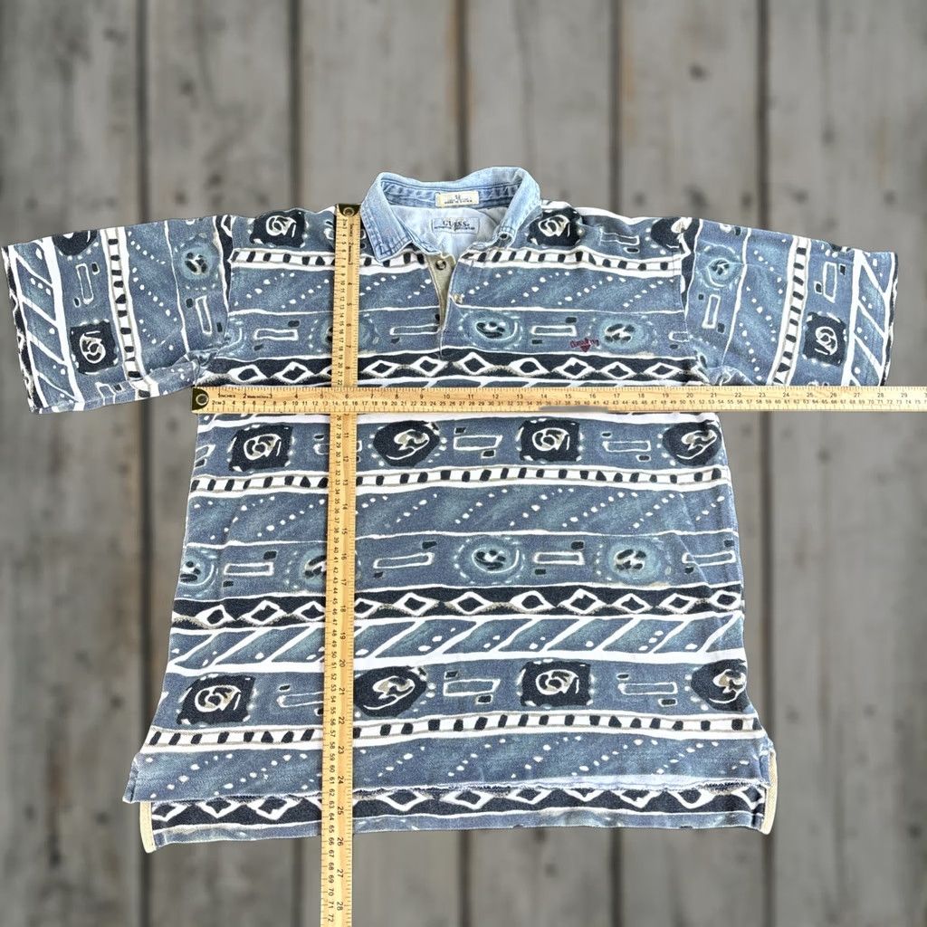 Guess VINTAGE GUESS Polo Shirt Denim Collar Geometric Short Sleeve 90s AOP M/L Mens Size US M / EU 48-50 / 2 - 1 Thumbnail