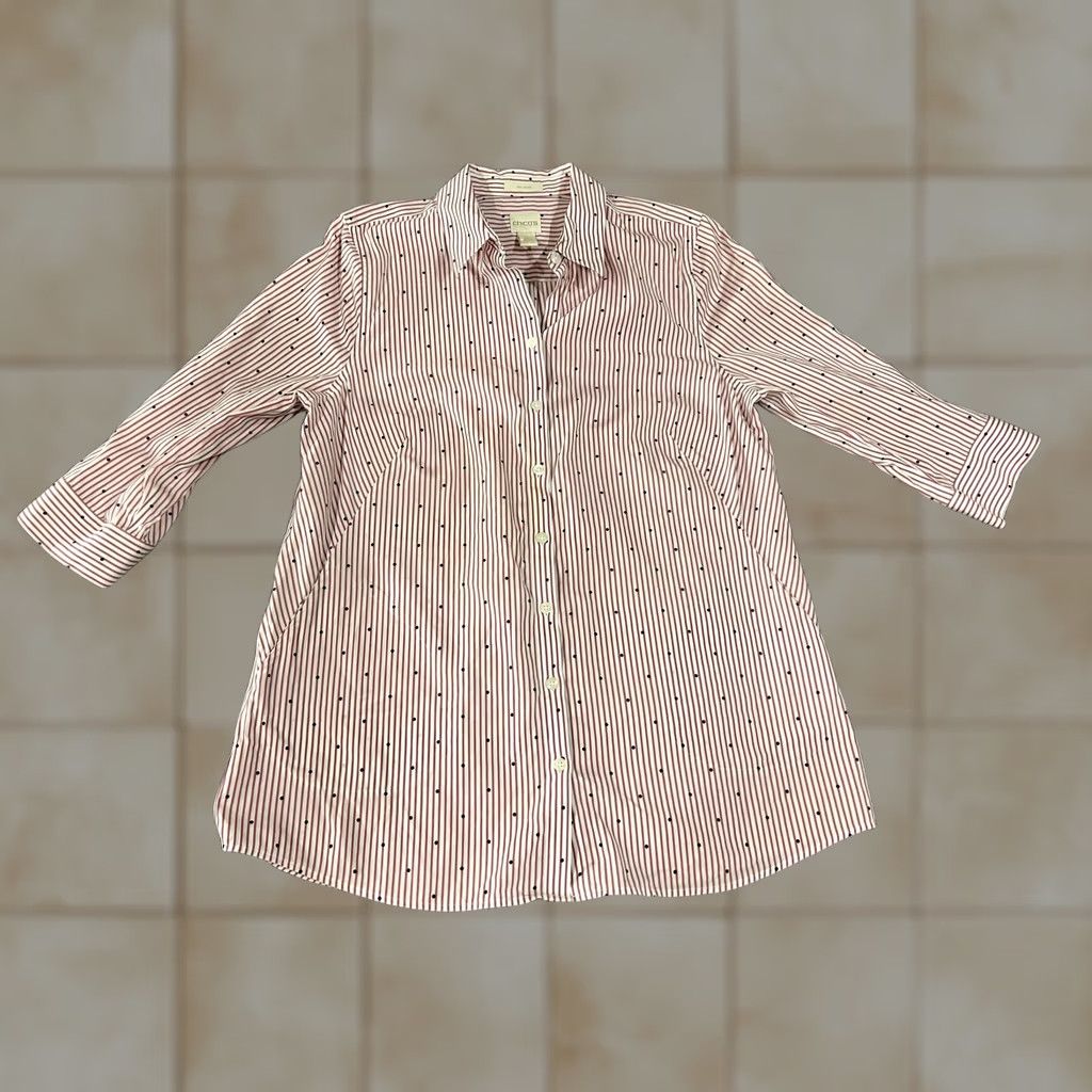 Vintage Chicos Shirt Womens 1 Pink Stripe Dot 3/4 Sleeve Button Tunic Size XS / US 0-2 / IT 36-38 - 1 Thumbnail