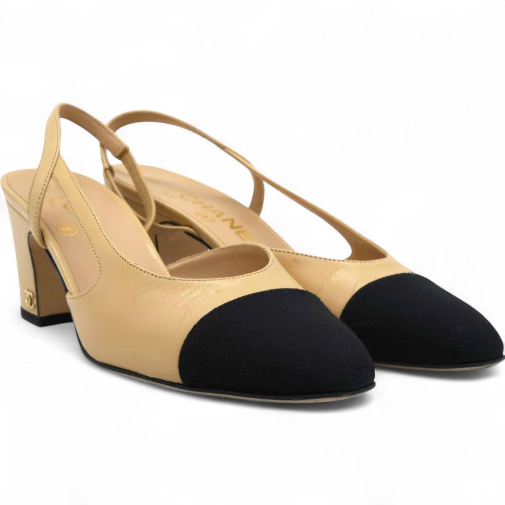 Chanel o1h1sh10526 Goatskin Grosgrain Cap Toe CC Slingback Pumps Size US 8 / IT 38 - 2 Thumbnail