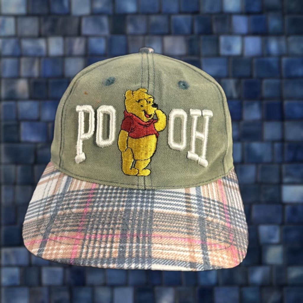 Disney VINTAGE Disney Winnie The Pooh Hat Green Denim Plaid Faded Trucker Hat Thrash Disney Store Size ONE SIZE - 1 Thumbnail