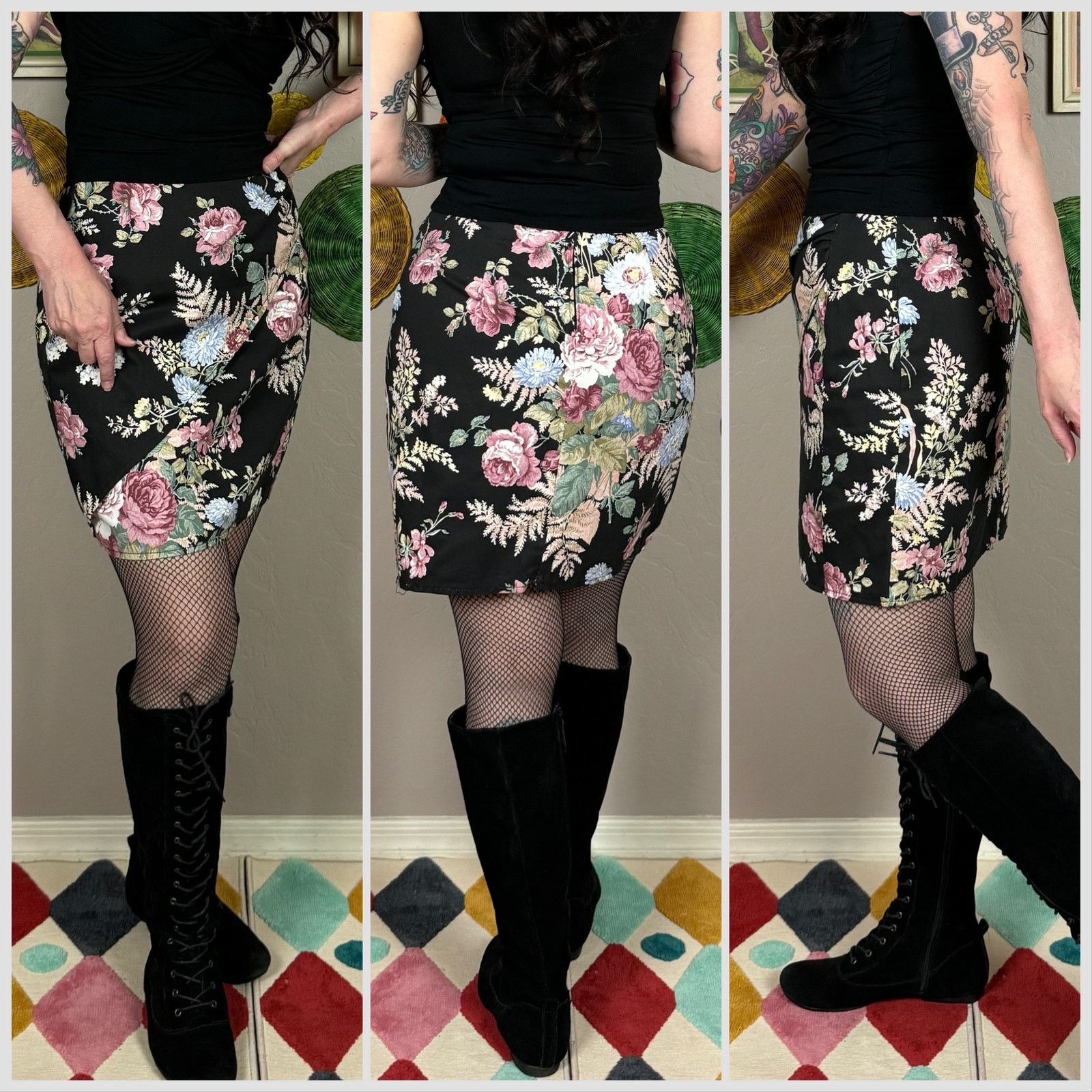 Vintage Vintage 1980s Floral Cotton Faux Wrap Mini Skirt Size 26" / US 2 / IT 38 - 2 Thumbnail