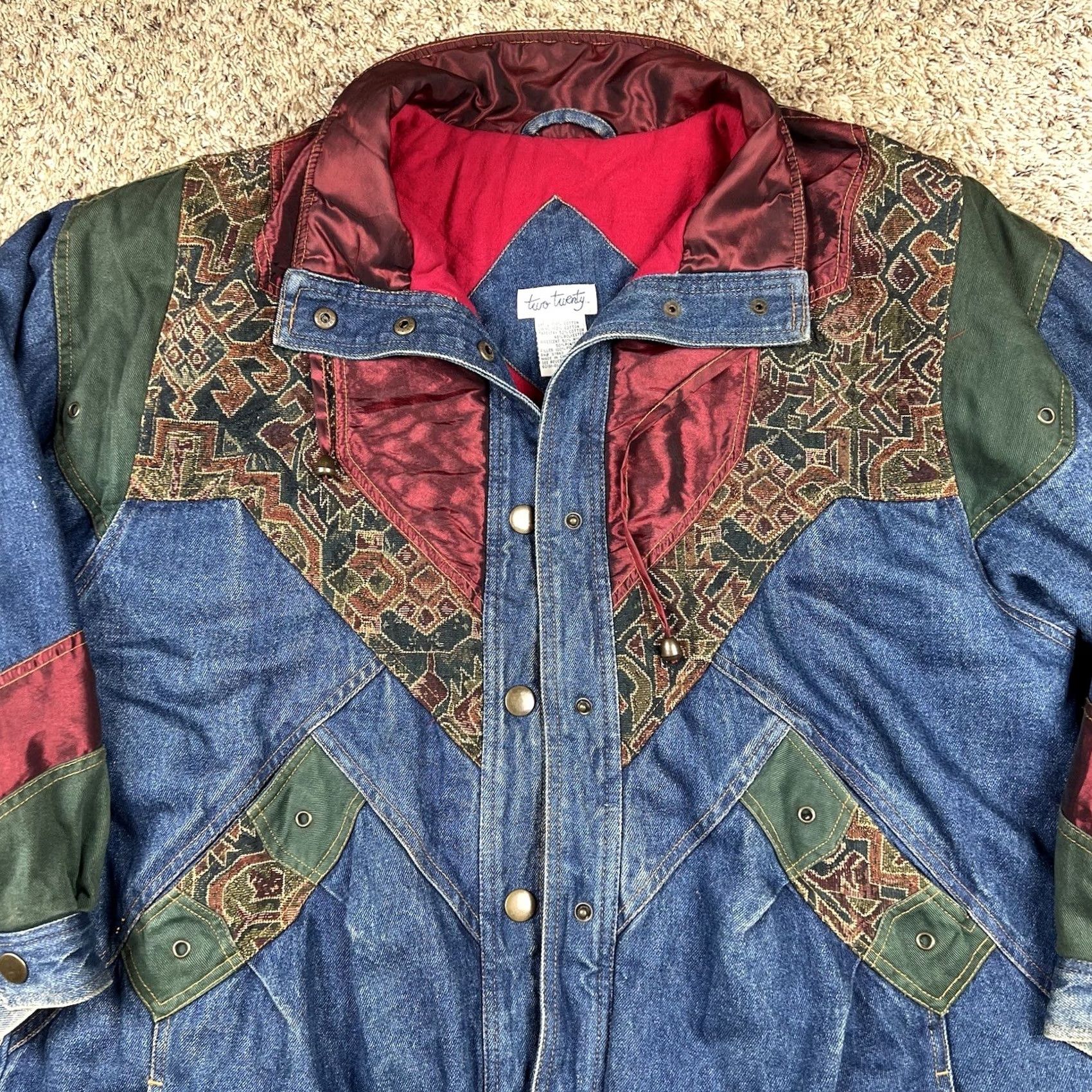 Vintage VINTAGE Two Twenty Women’s Blue Denim Patchwork Winter Lined Jacket XL Long Size XL / US 12-14 / IT 48-50 - 6 Thumbnail