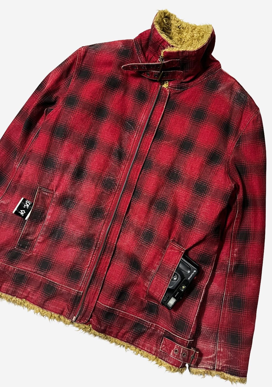 Japanese Brand MARIOND SUN FADED PLAID FAUX FUR ZIP JACKET Size US L / EU 52-54 / 3 - 4 Thumbnail
