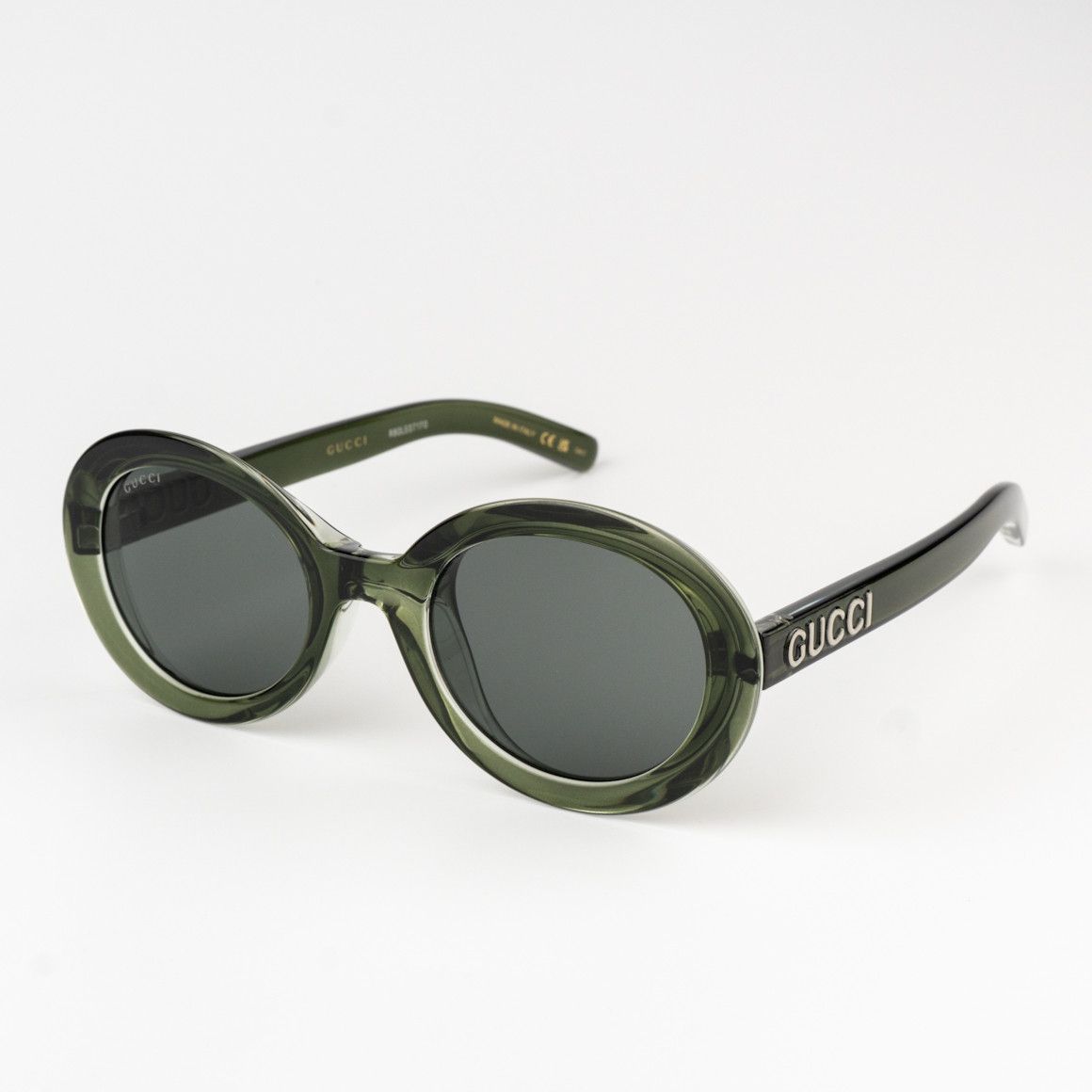 Gucci GG1722SA 005 BRAND NEW Sunglasses Transparent Dark Green Smoke Grey Unisex Gucci Men Sunglasses Transparent Green Smoke Grey Oval  main image 4