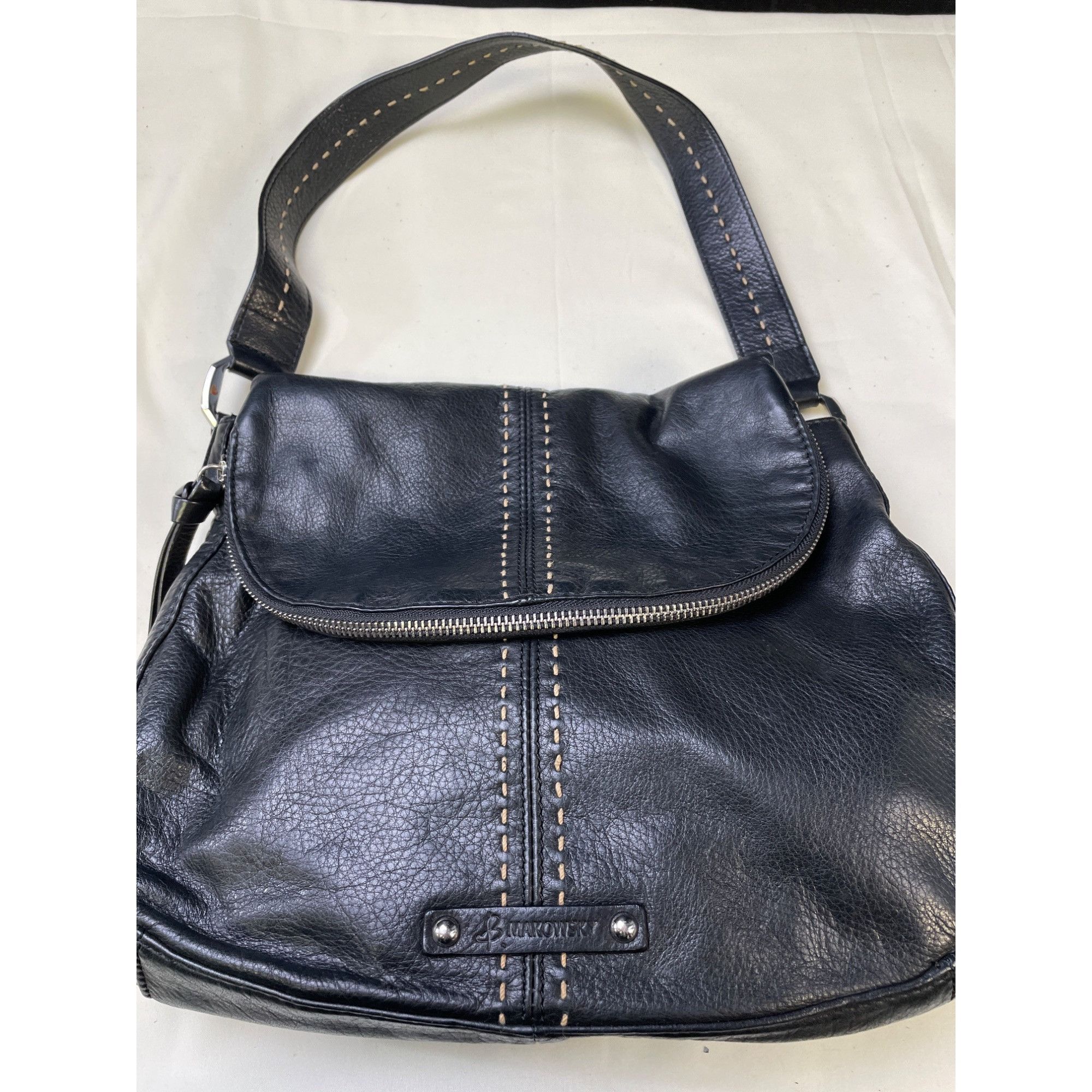 Other B Makowsky Women's Black Pebble Leather Pick Stitch Shoulder Size ONE SIZE - 2 Thumbnail