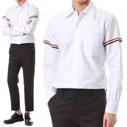 Thom Browne White Long Sleeve Button-Up Shirt with Striped Sleeves Size US XL / EU 56 / 4 - 2 Thumbnail