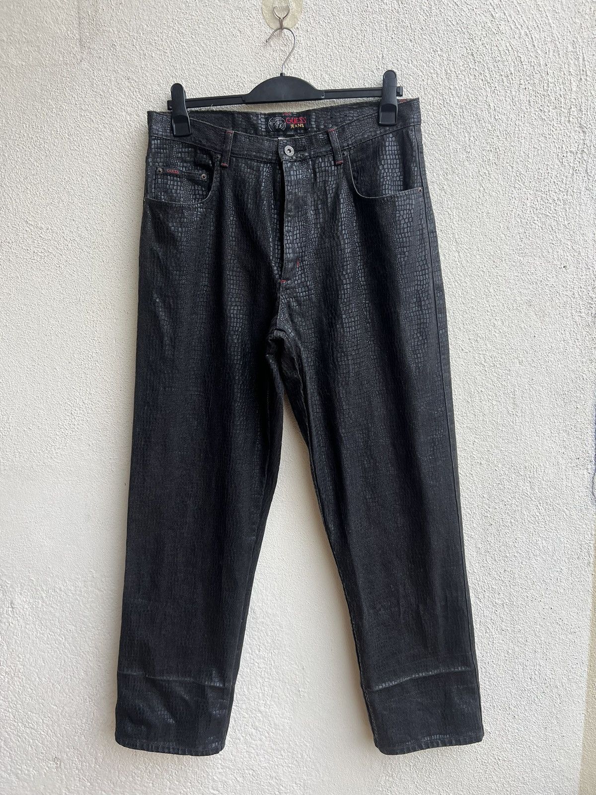 Guess Vintage 90s Guess Croc Skin Print Waxed Denim Jeans Size US 34 / EU 50 - 23 Thumbnail