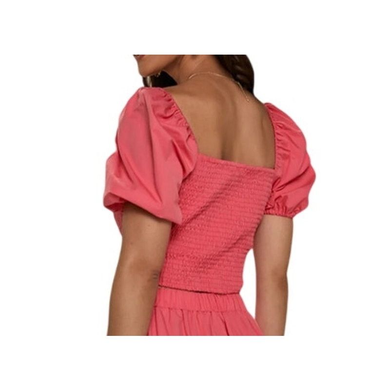 Other Francesca's Coral Pink Sandra Short Puff Sleeve Crop Blouse Size L / US 10 / IT 46 - 3 Thumbnail